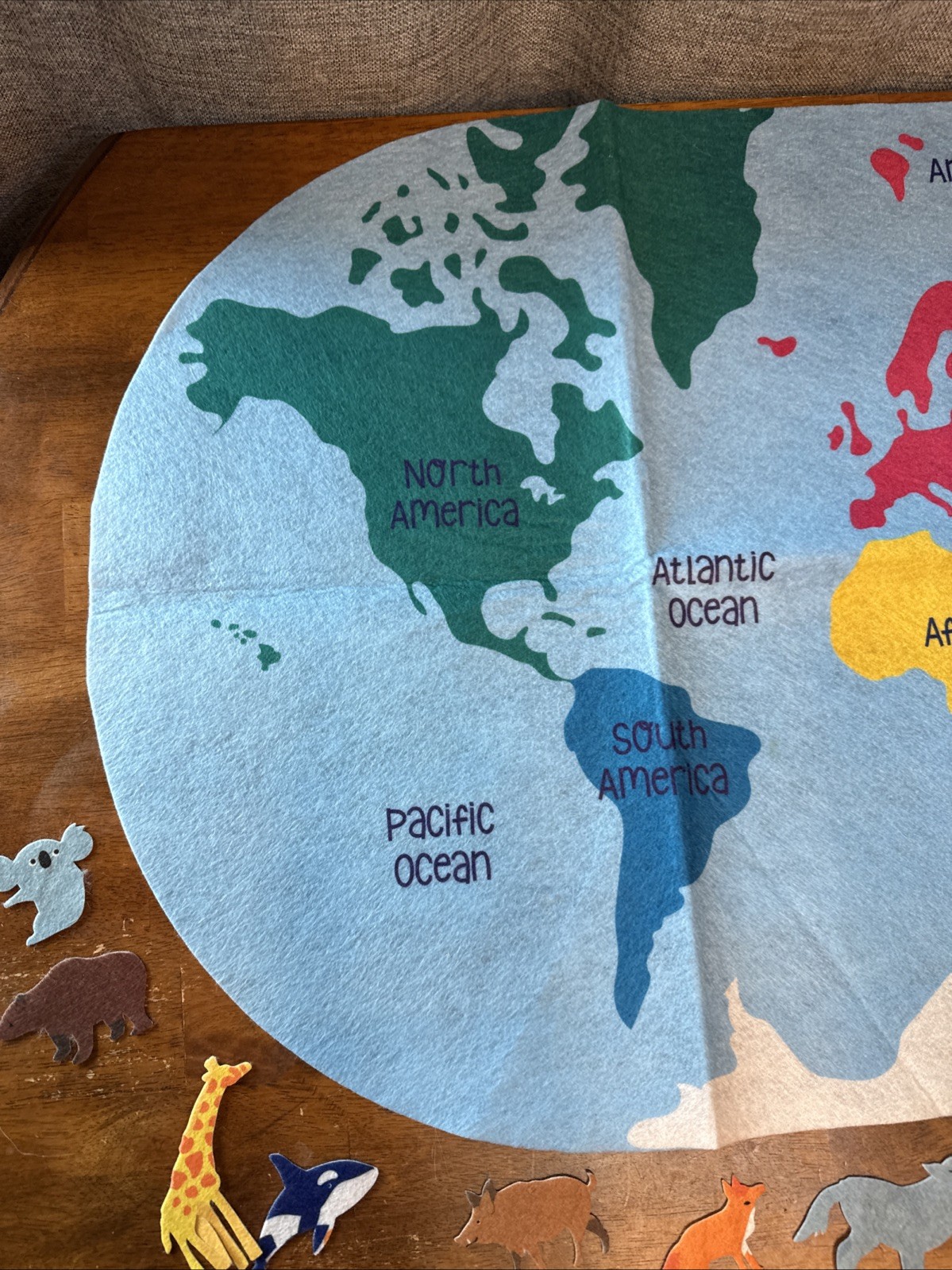 Felt World Map with Felt Animals Match to Continent Felt Pieces Horizon