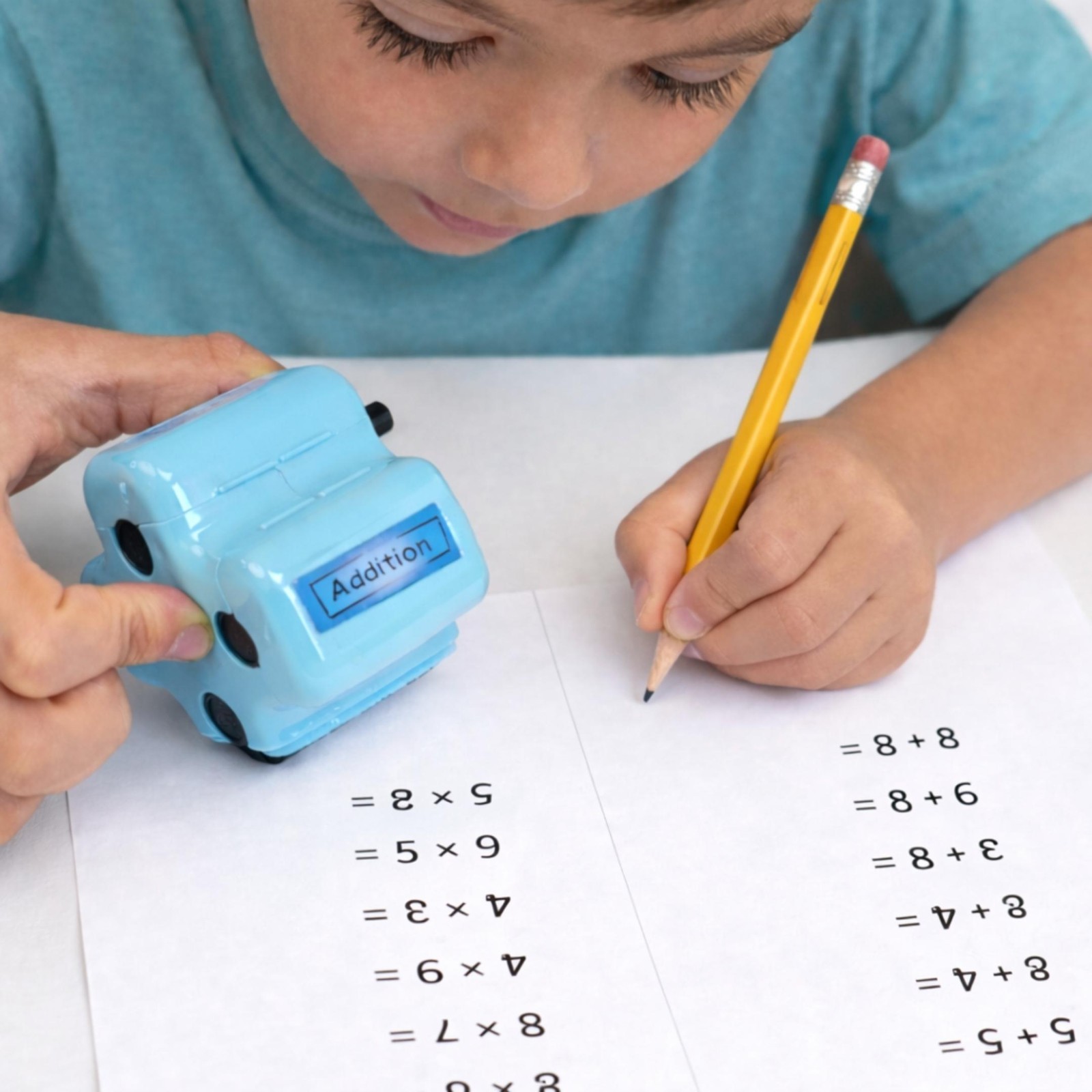 GoldenEgg Math Teacher 4-in-1 Stamp Roller for Kids Ages 5-10 (PINK)
