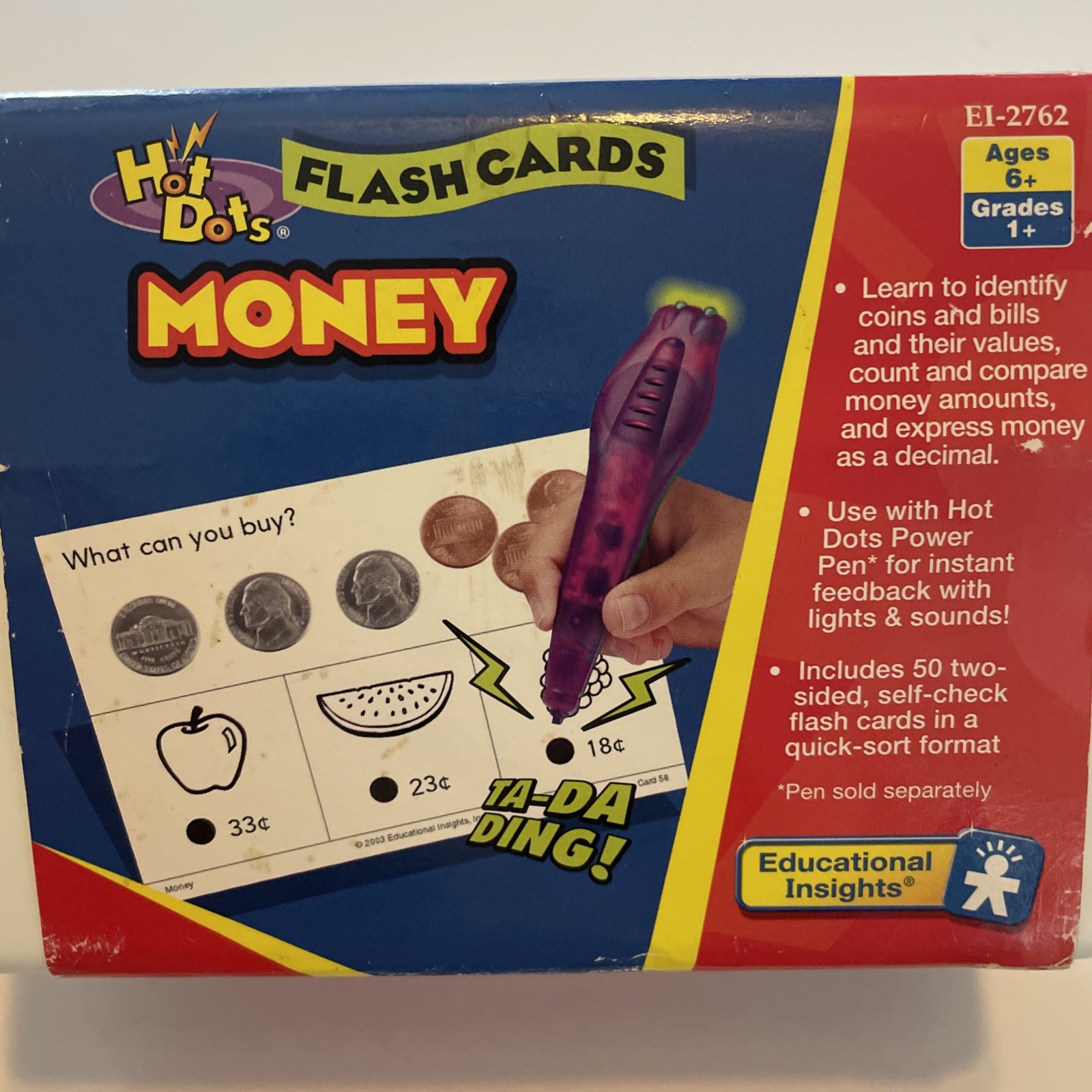 Hot Dots Flash Cards & Power Pen. Learn Money. Age 6+, Grades 1+. Vintage.