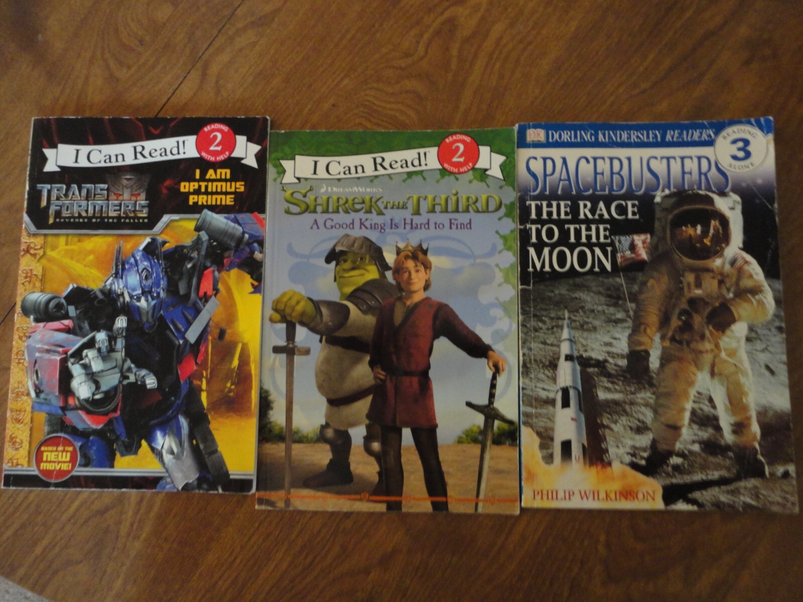 lot 3 I CAN READ BOOKS 2-Level 2 & 1-Level 3 SHREK TRANS-FORMERS SPACEBUSTERS