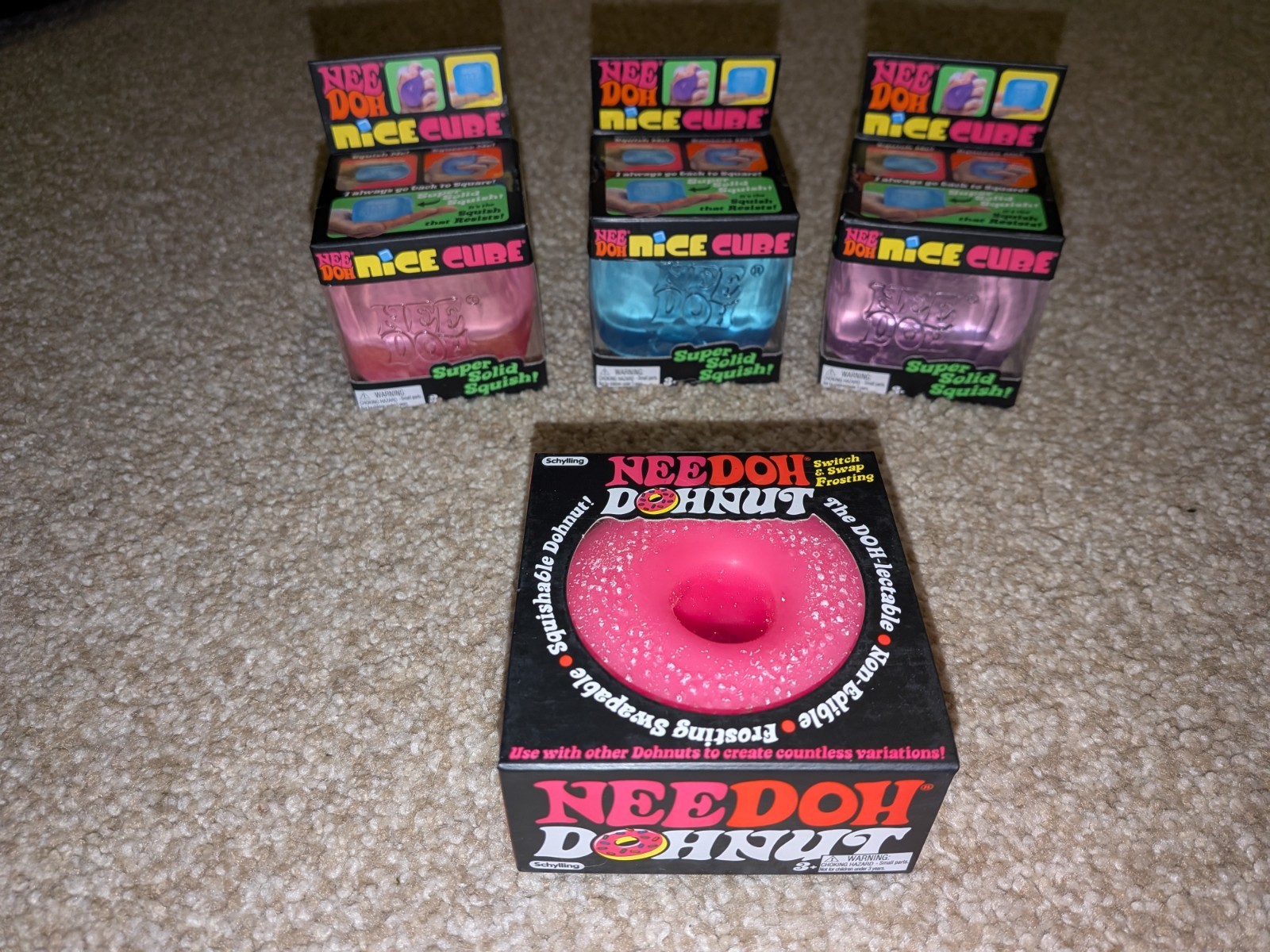 4x Pink Sprinkles NeeDoh Jelly Donut Squishy Nice Cube Jellie Dohnut Stress