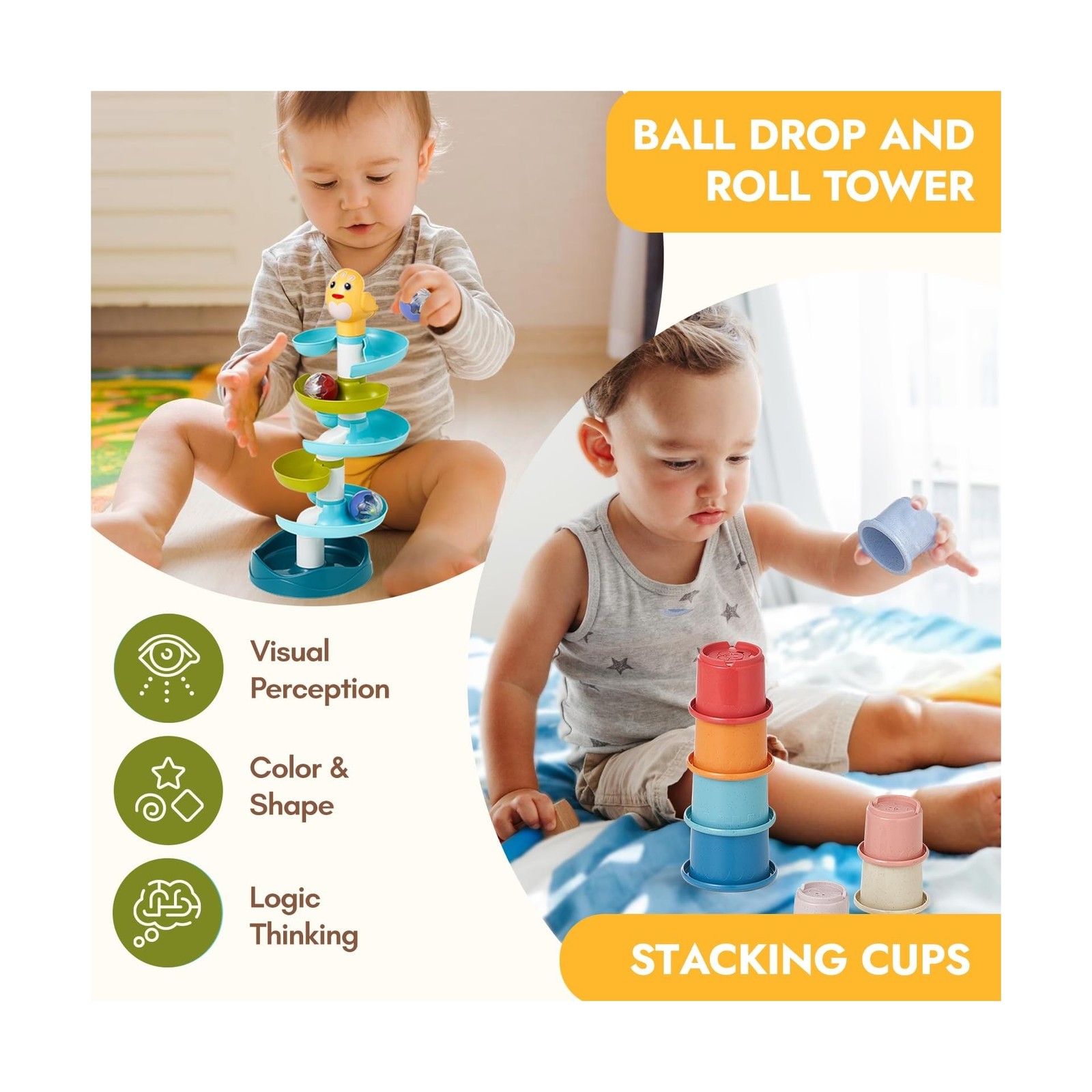 Giant bean 8-in-1 Wooden Montessori Toys Set Learning Toys for Baby… Fast Ship