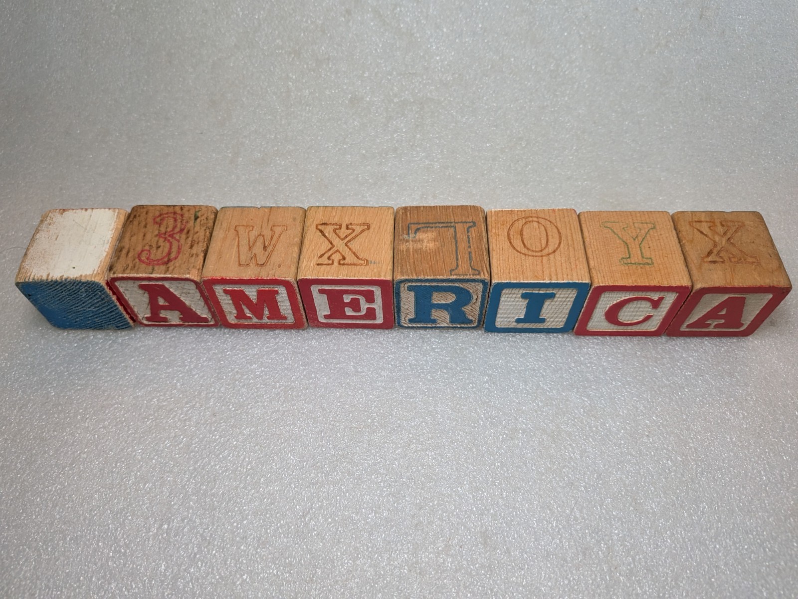 Vintage ABC Alphabet Blocks- AMERICA Red Blue Home Decor 4th July Patriotic