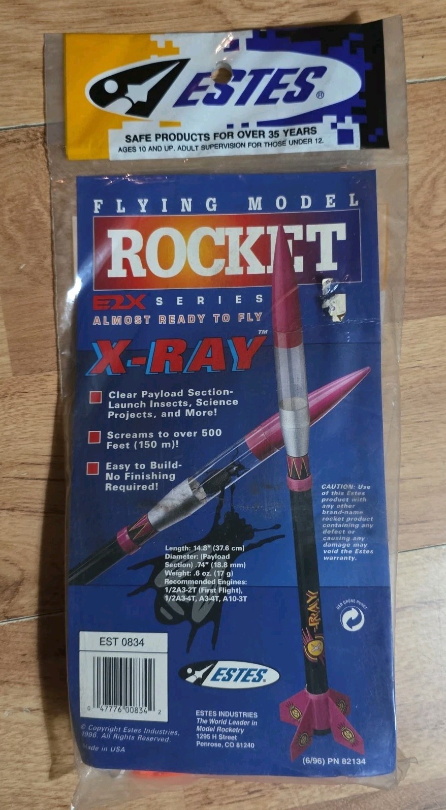 Vintage Estes 0834 E2X Series X-Ray Flying Model Rocket NOS