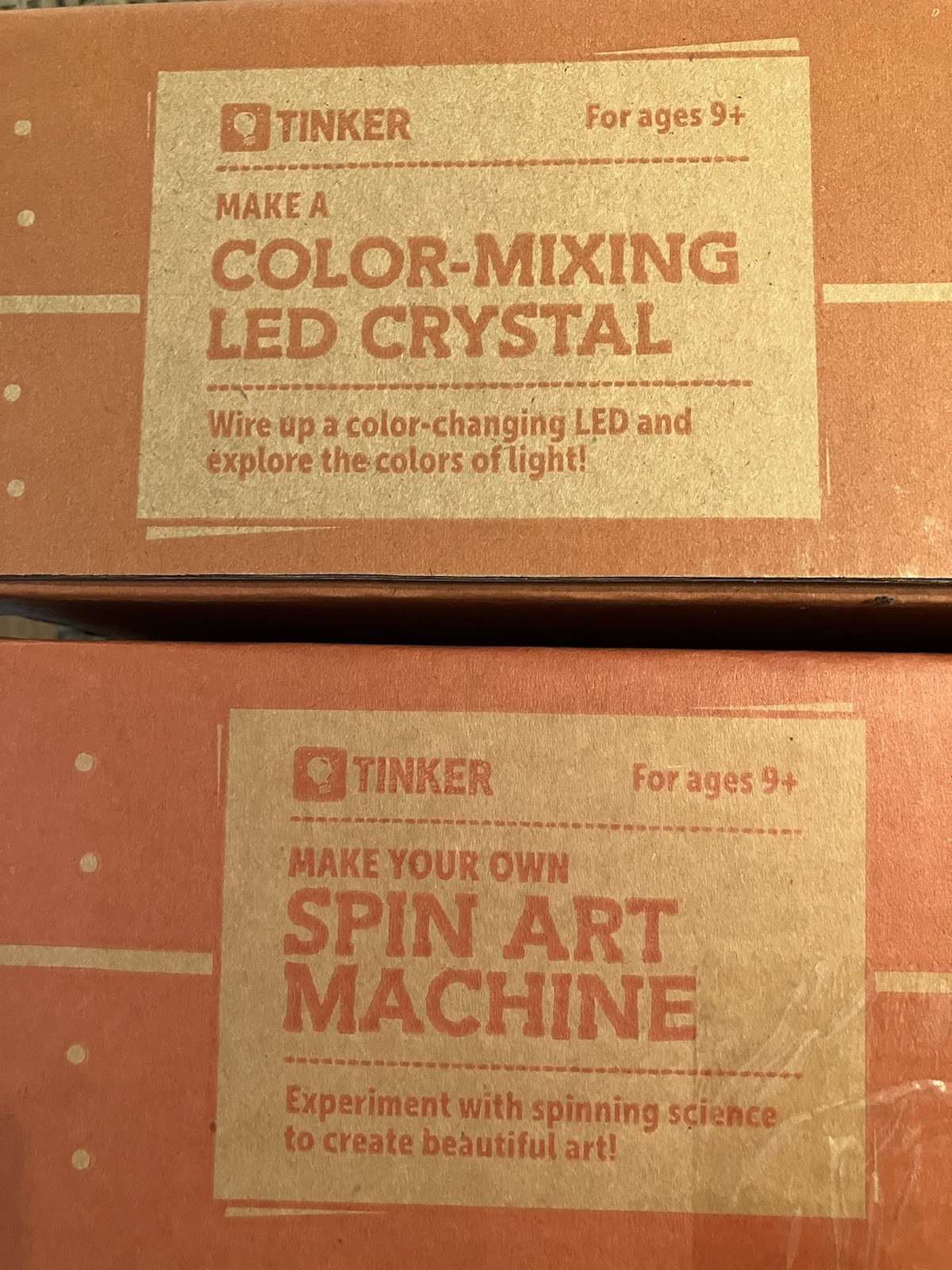 Kiwi Co Tinker Crate Lot Of 2 Kits STEAM Kids LED Crystal Lamp Spin Art Machine