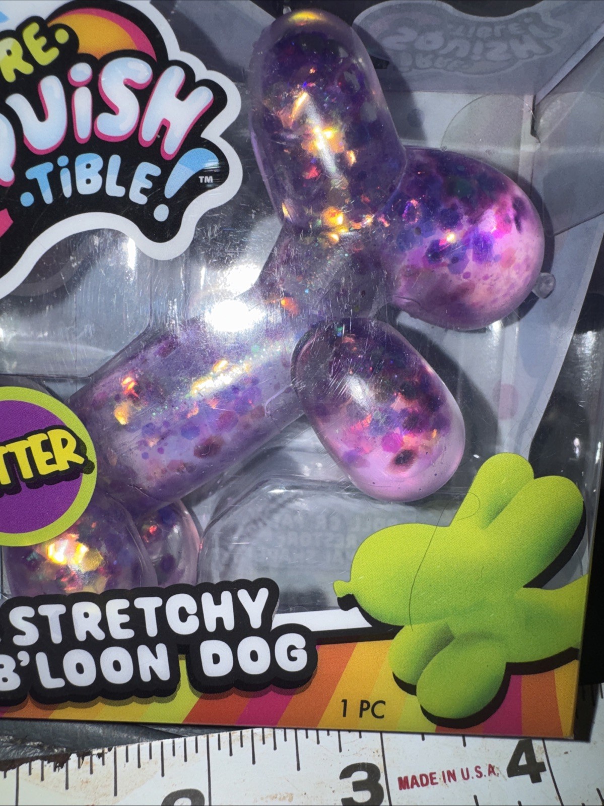 Purple Glitter Balloon Dog Squishy, SquishTible Stretchy Squeeze Toy By Ja-Ru