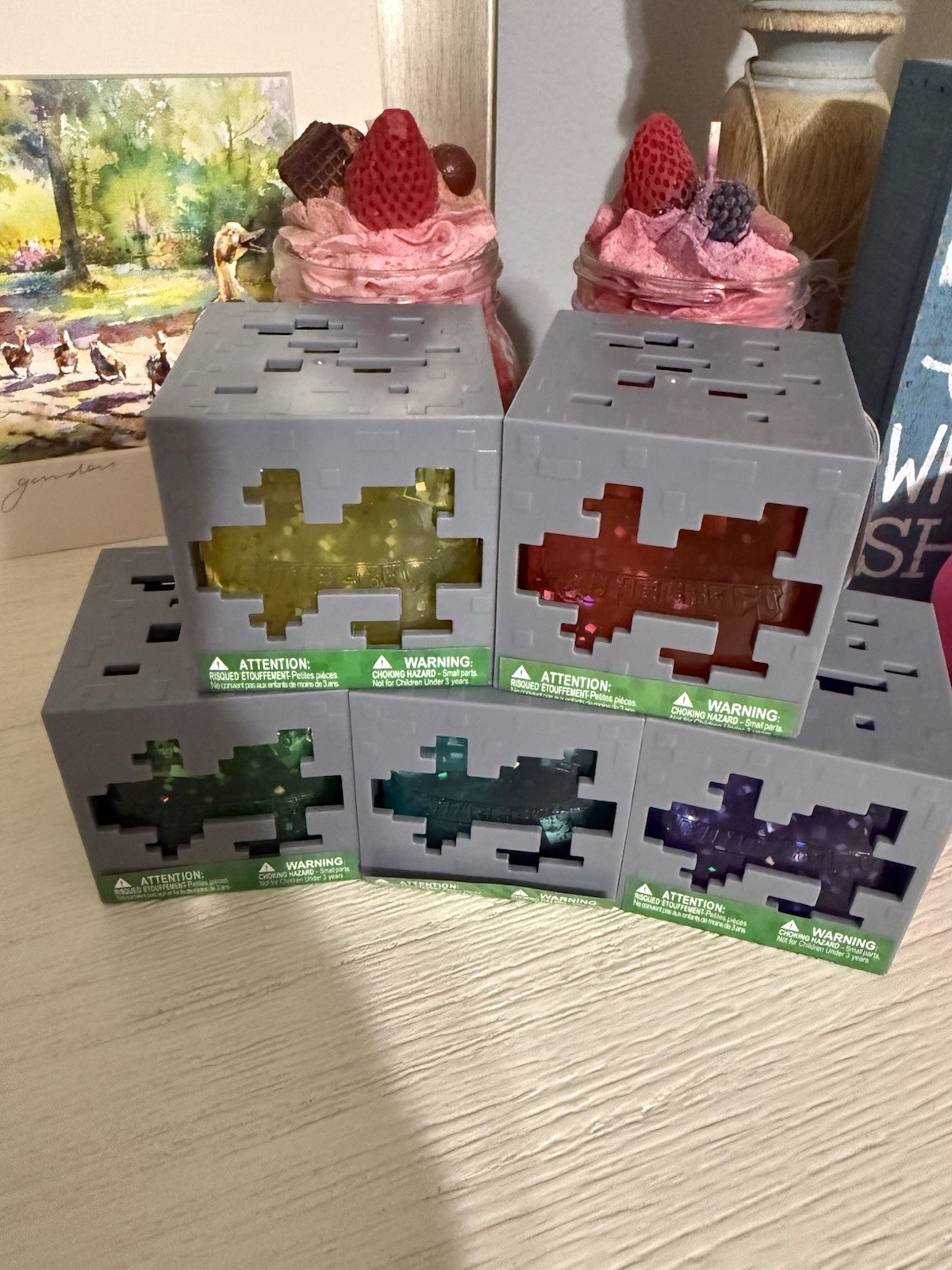 Minecraft Jelly Cubes Complete Full Set Lot of 5 Just Toys Fidget Squishy Toy