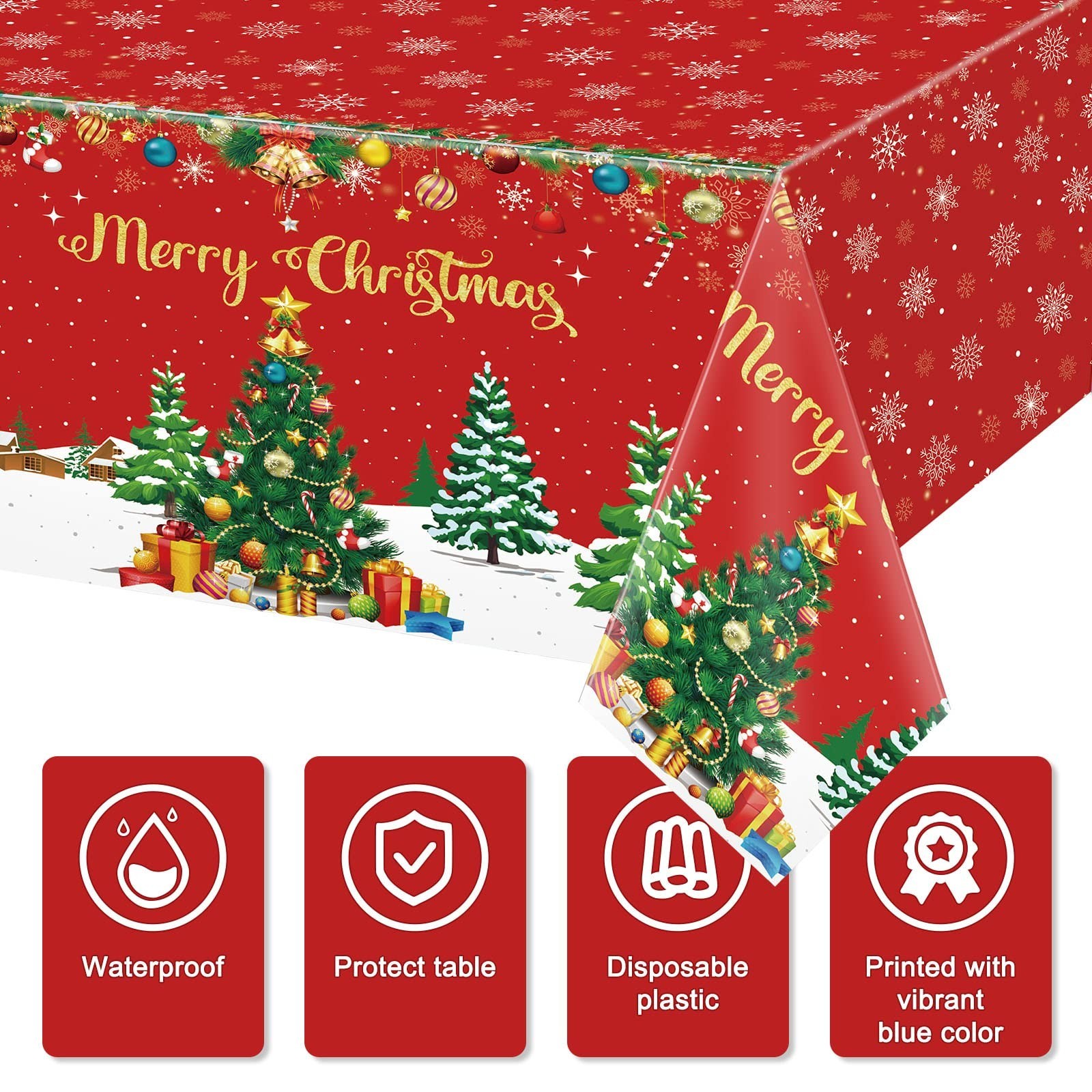 Tiamon Christmas Tablecloth Decorations Rectangular Xmas Table Cover Plastic …