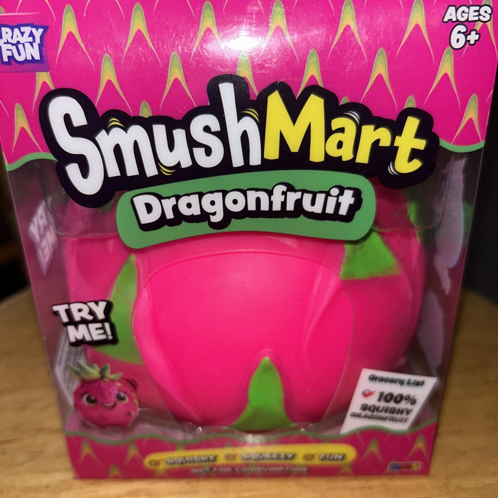 Crazy Fun SmushMart Dragonfruit Squishy Squeeze Toy Ages 6+ Pink/Green Authentic
