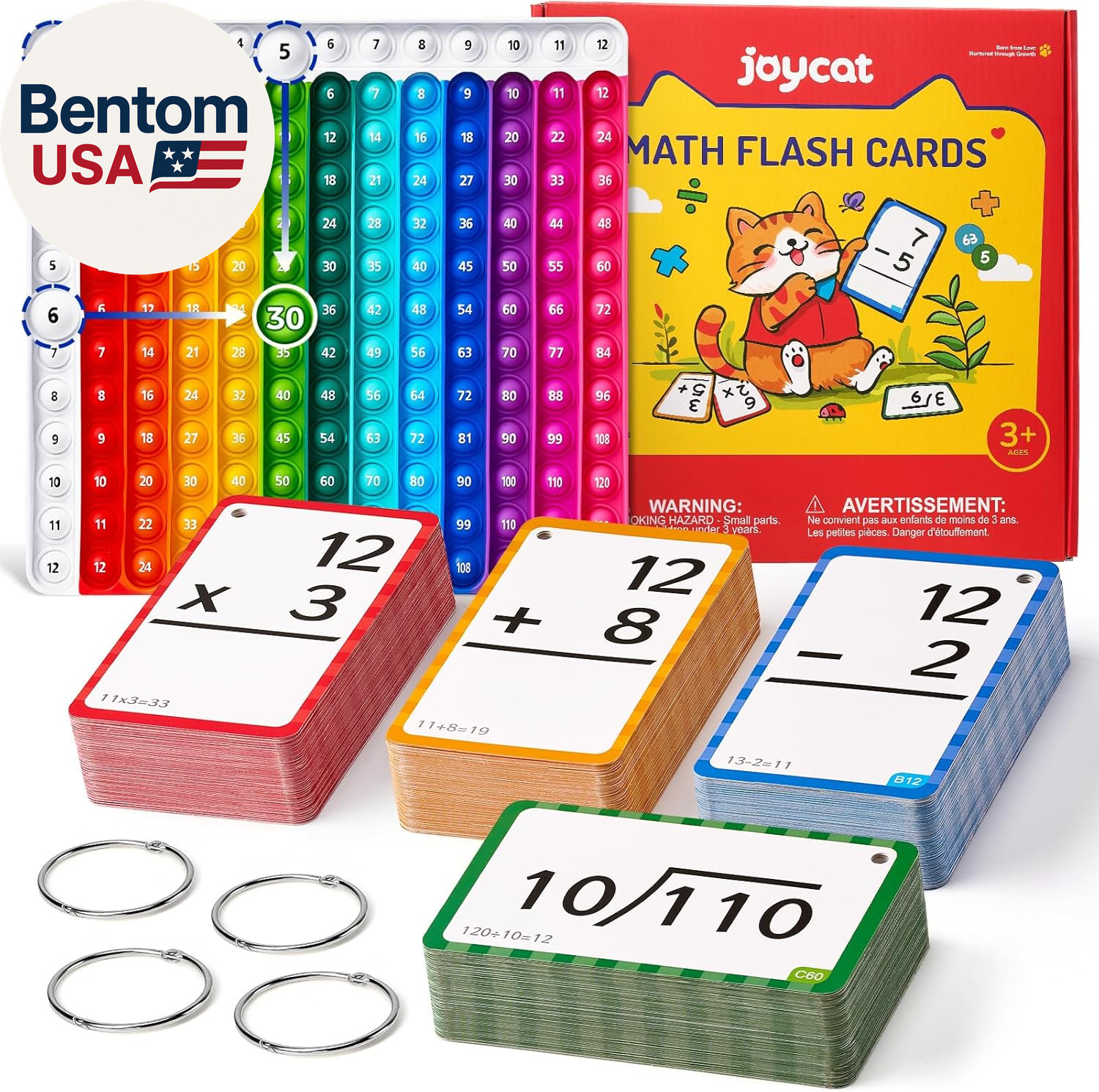 Math Flash Cards and Chart for Kids Ages 4-8, 288 Double-Sided Flash Cards for A