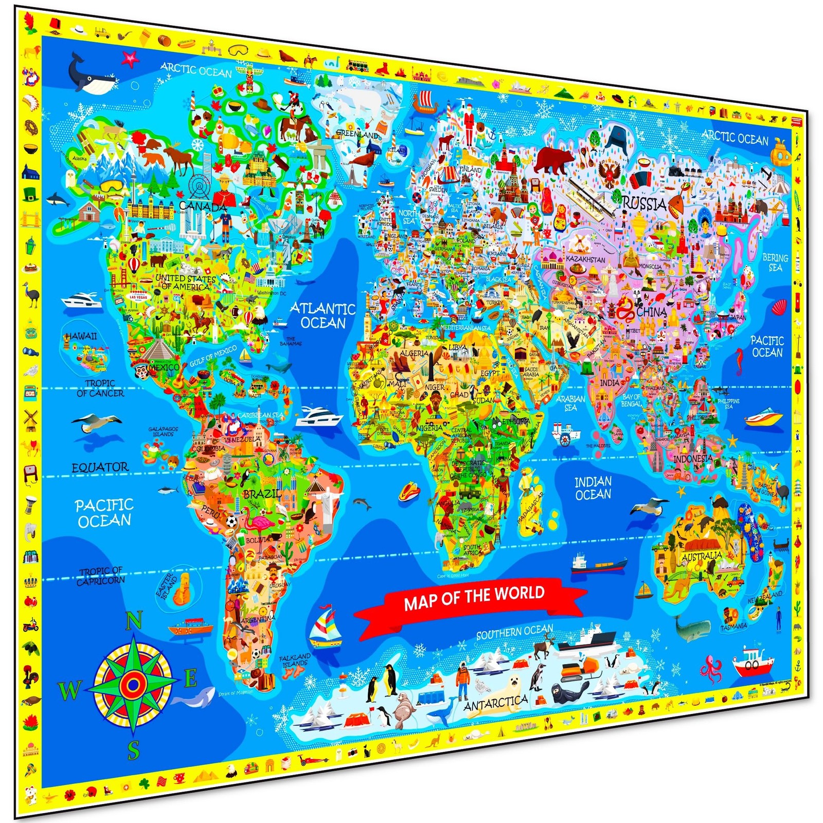 World Map for Kids Large 33 x 24 Inch | Illustrated Kids World Map Poster, Se…