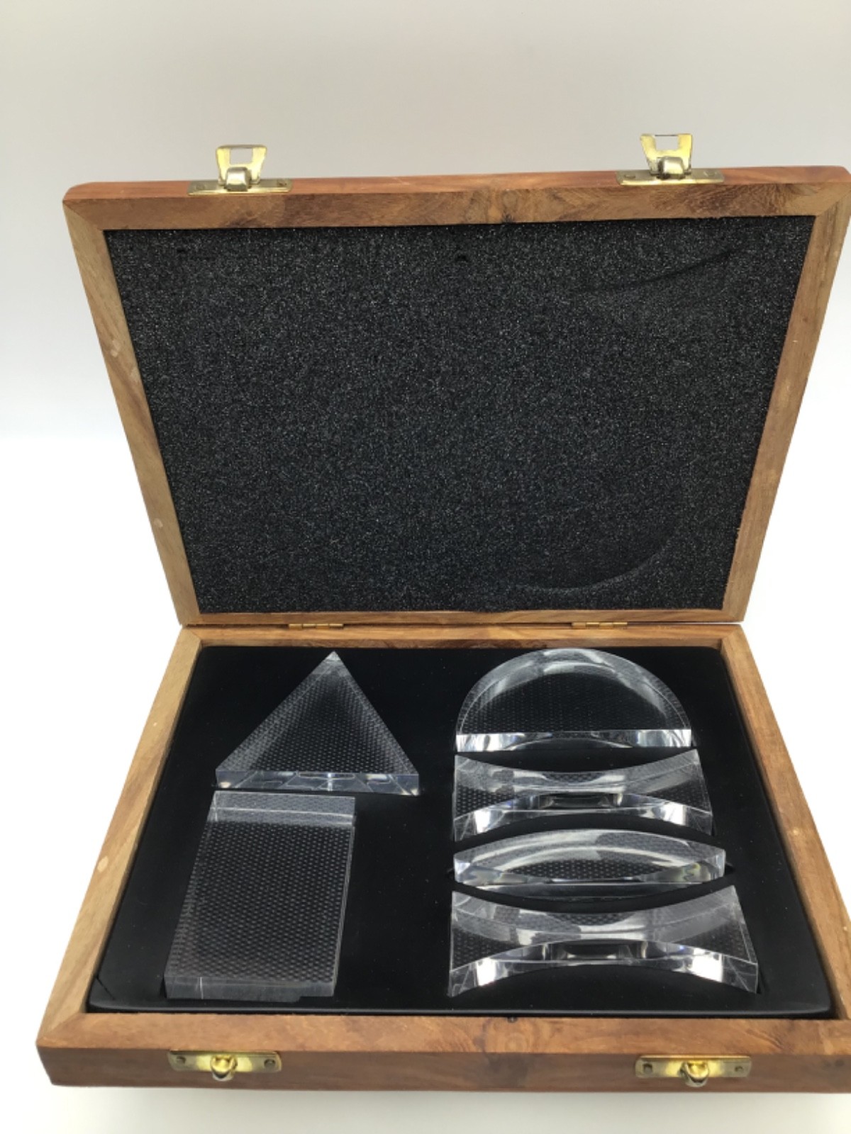 Optical Prism Set Of 6 Pieces Clear Acrylic Teaching Aid Wooden Boxed