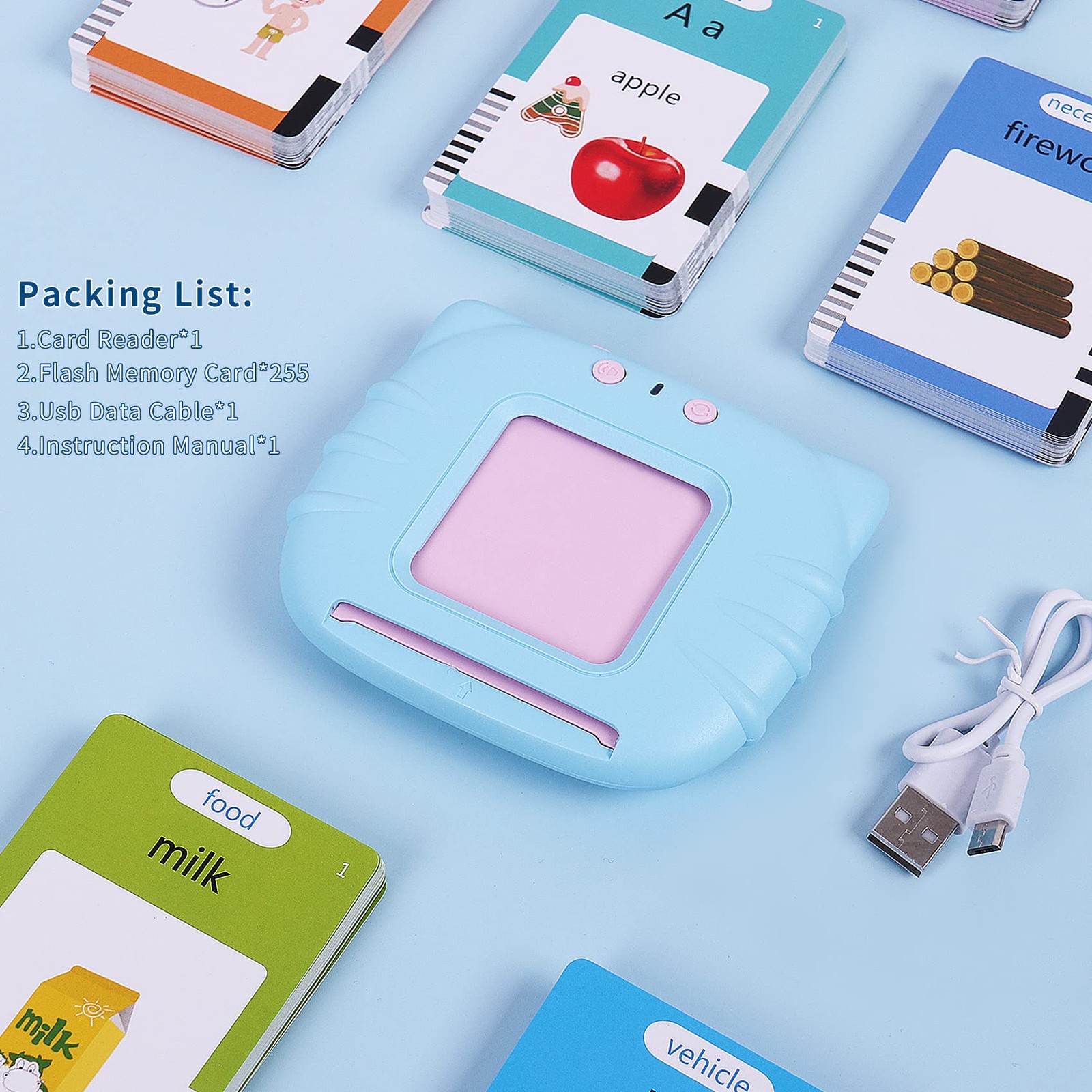 Talking Flash Cards for Toddler, Learning Toys Toddlers 1-3 Medium, Blue