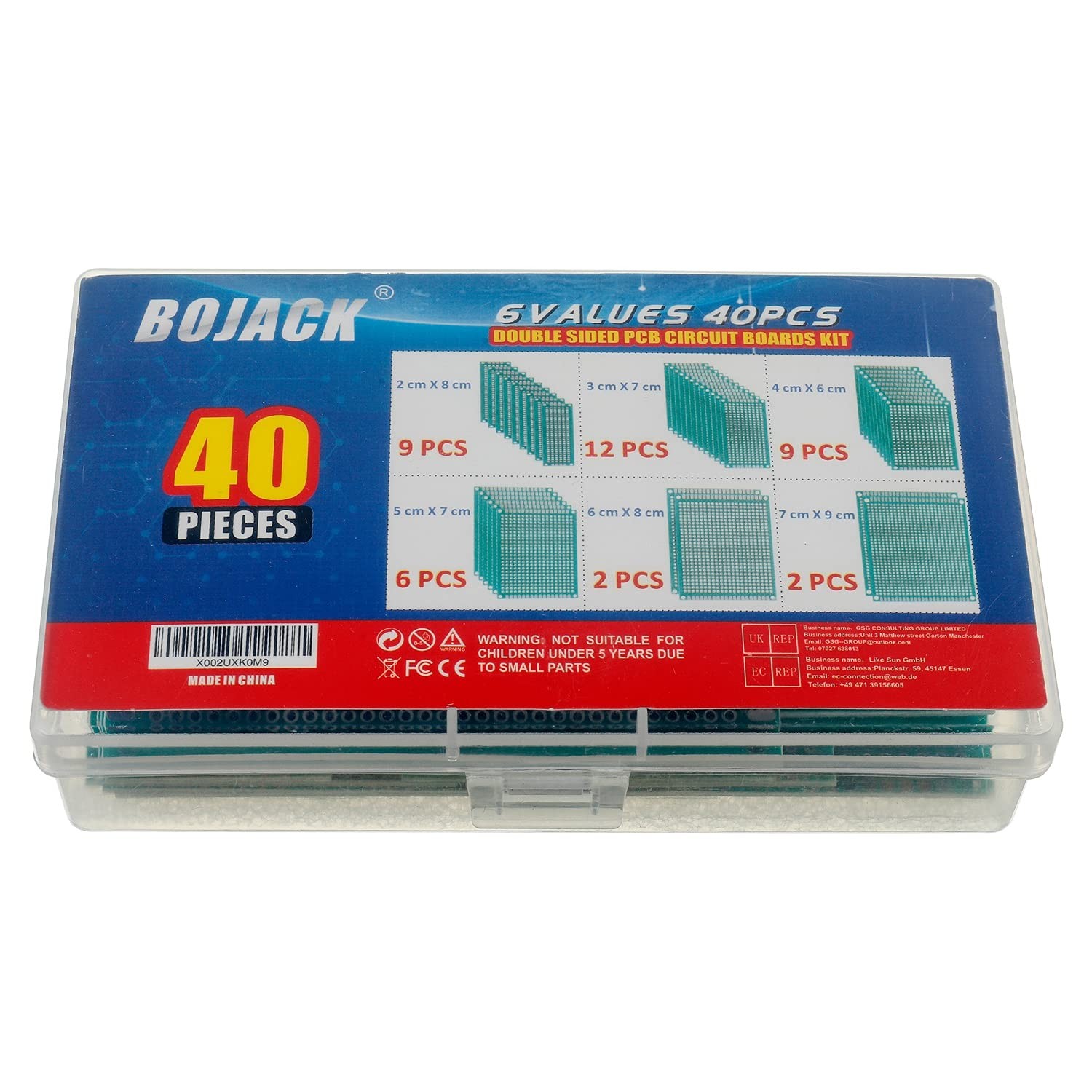 BOJACK 6 Vaules 40 Pcs Double Sided PCB Board Prototype Green, Silver White