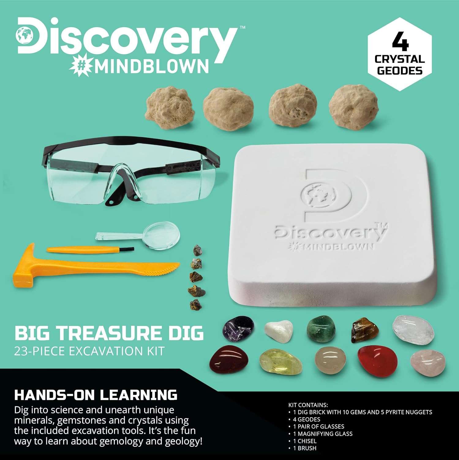 ™ Big Treasure Dig STEM Kit – 23-Piece Excavation Set for Kids| Dig for 15 Gemst