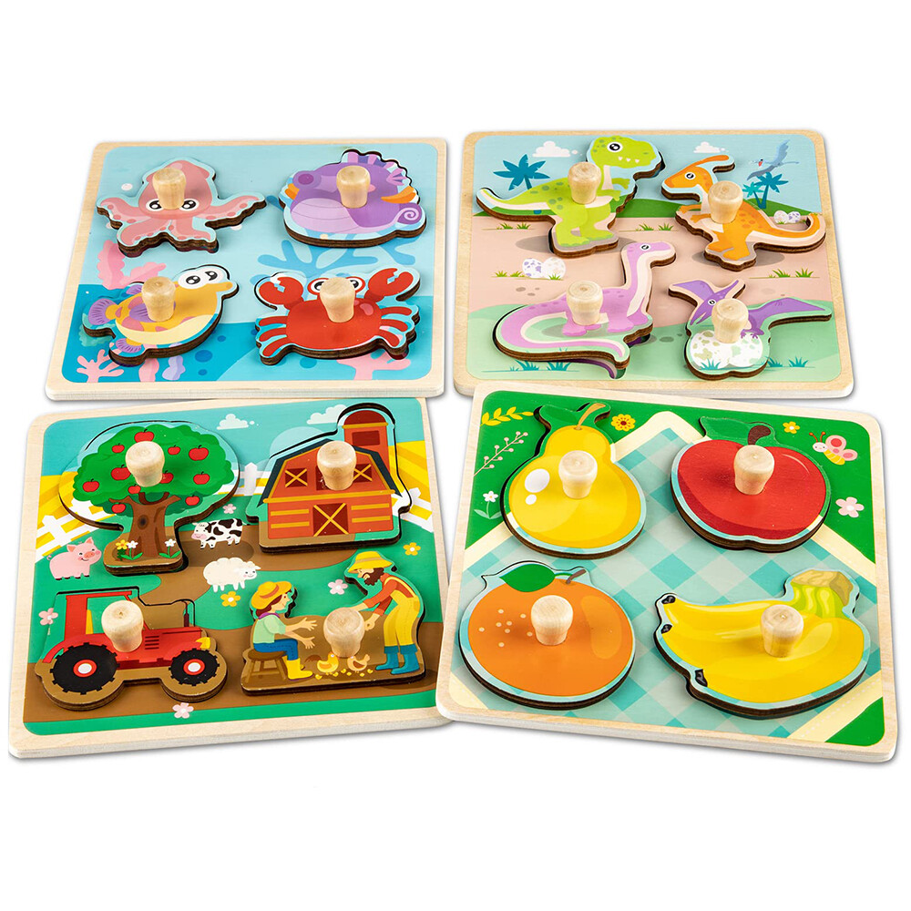 Wooden Jigsaw Puzzles for Kids Age 1 2 3 Toddler Puzzles Toys, Preschool Set 4