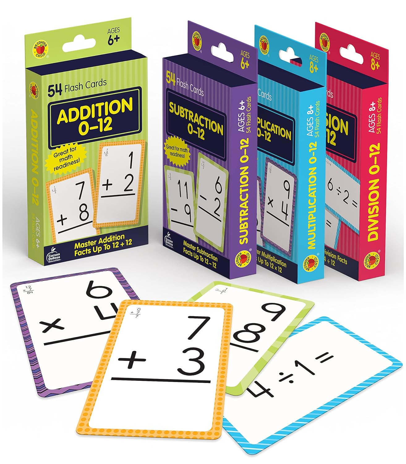Carson Dellosa 4-Pack Math Flash Cards for Kids Ages 4-8, 211 Addition and Subtr