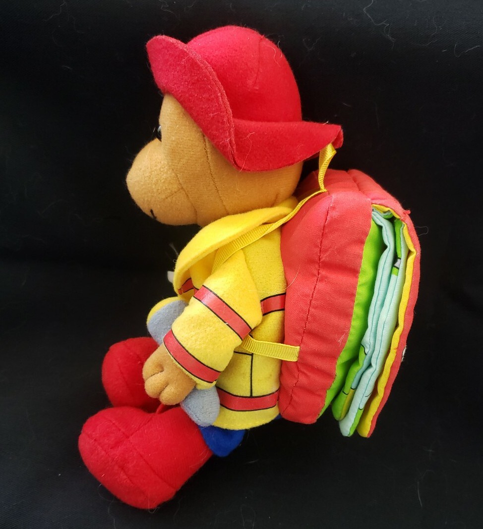 SoftPlay Plush Fireman Bear’s Storybook, Teddy Bear w/Cloth Backpack Book, 2002