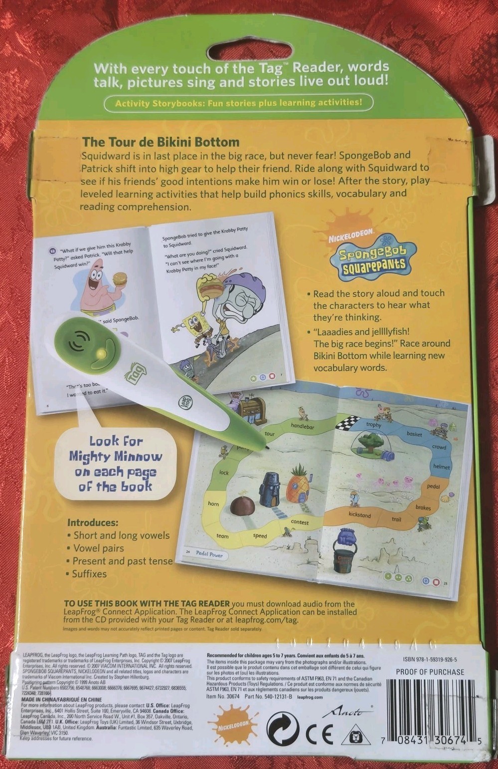 LeapFrog Tag Reader SpongeBob SquarePants The Tour de Bikini Bottom Book New