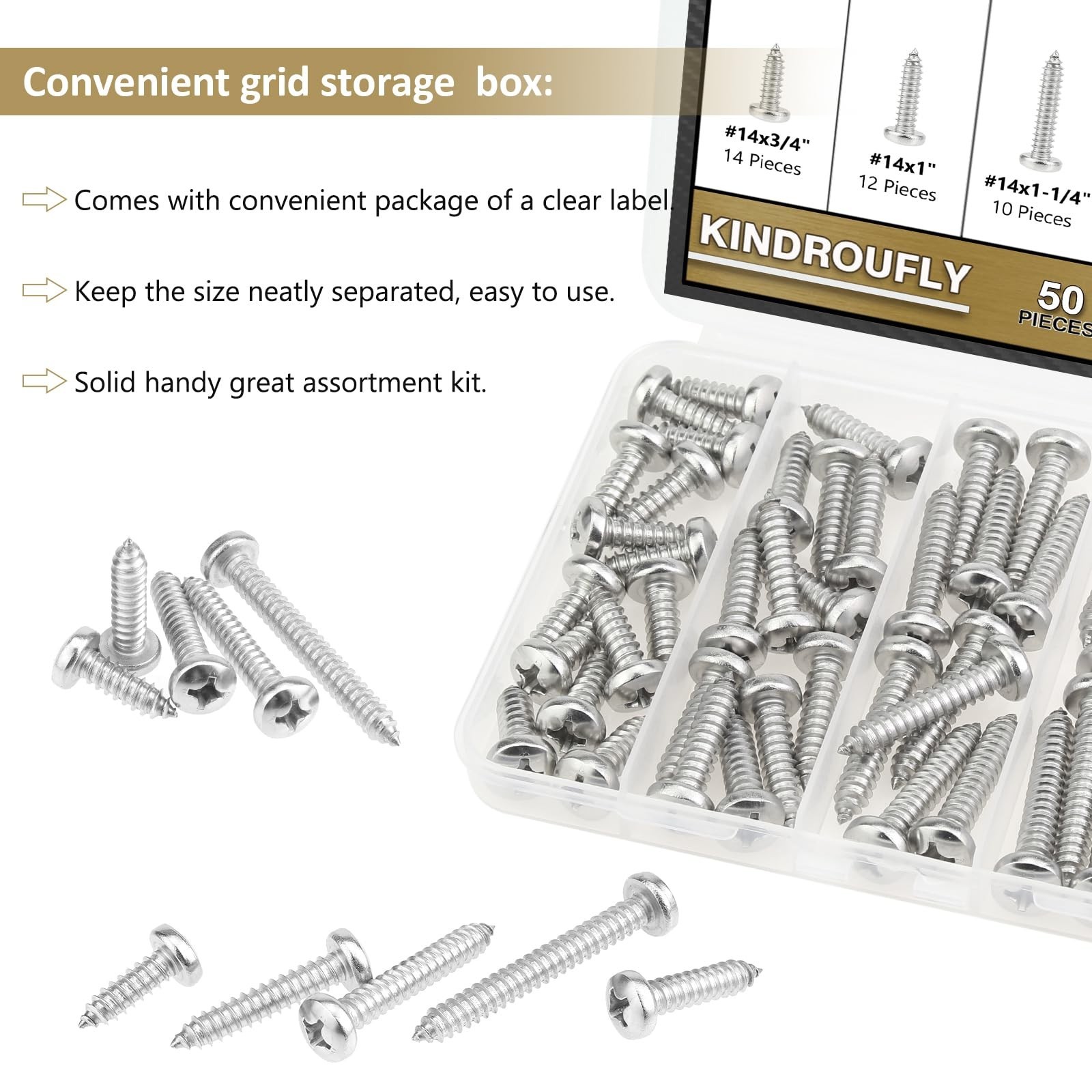 50 Pieces #14 x 3/4″ 1″ 1-1/4″ 1-1/2″ 2″ Phillips Pan Head Self-Tapping Screw…
