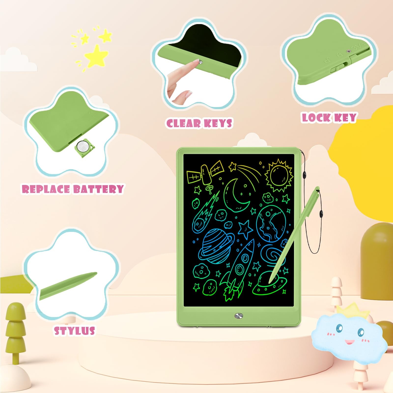 EooCoo LCD Writing Tablet for Kids, Valentine Gifts 10 Inch Green