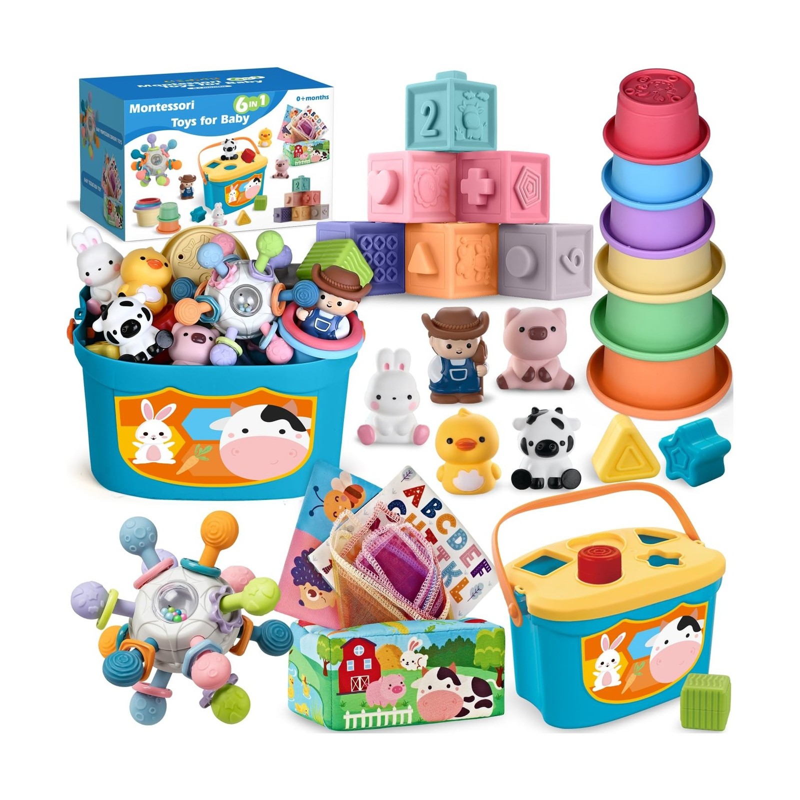 Baby Toys 6-12 Months, 6 in 1 Montessori Toys for 1 Year Old, Soft … Fast Ship