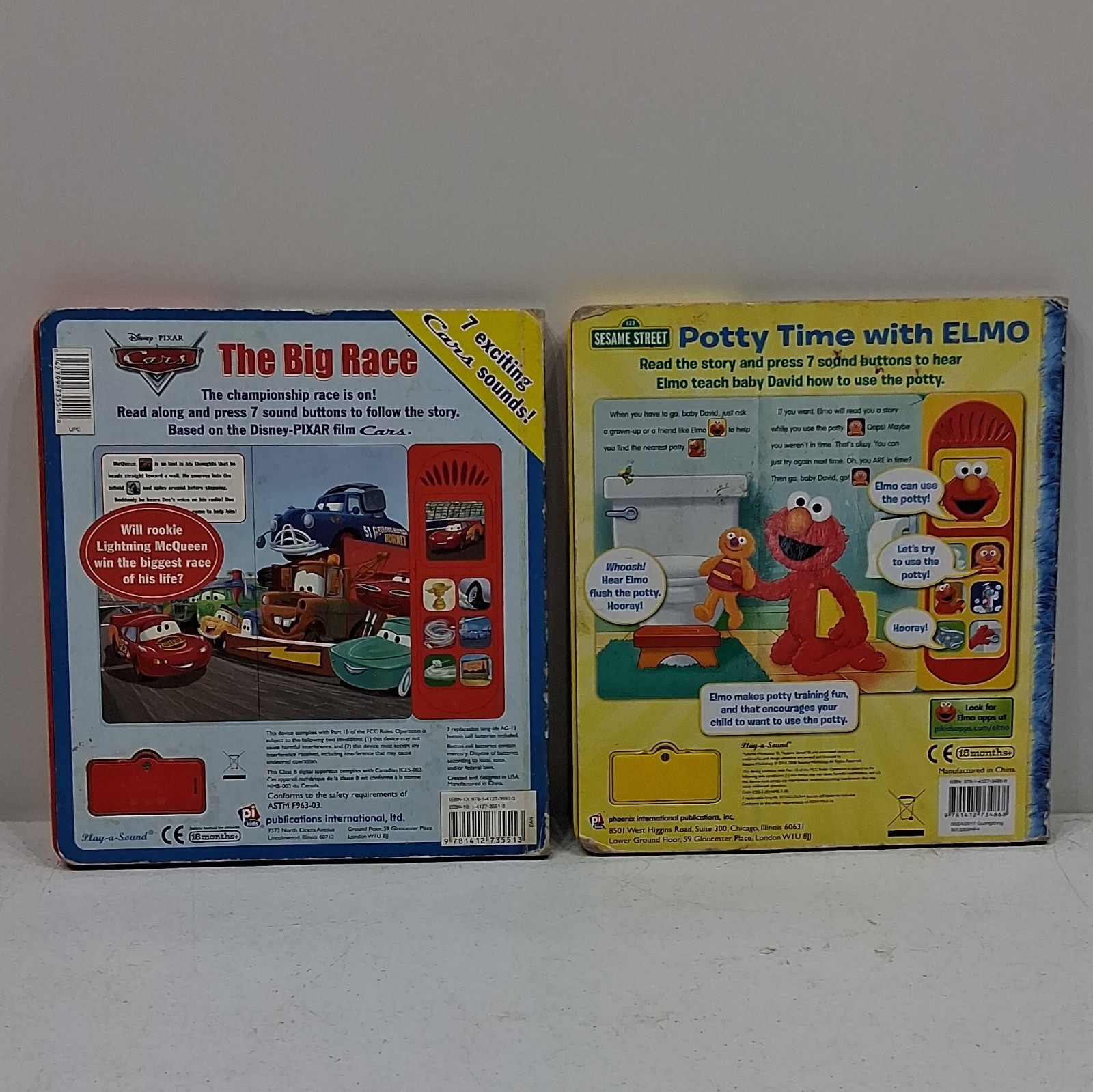 Play a sound books Disney Pixar Cars The Big Race; Sesame Street Potty Time Elmo