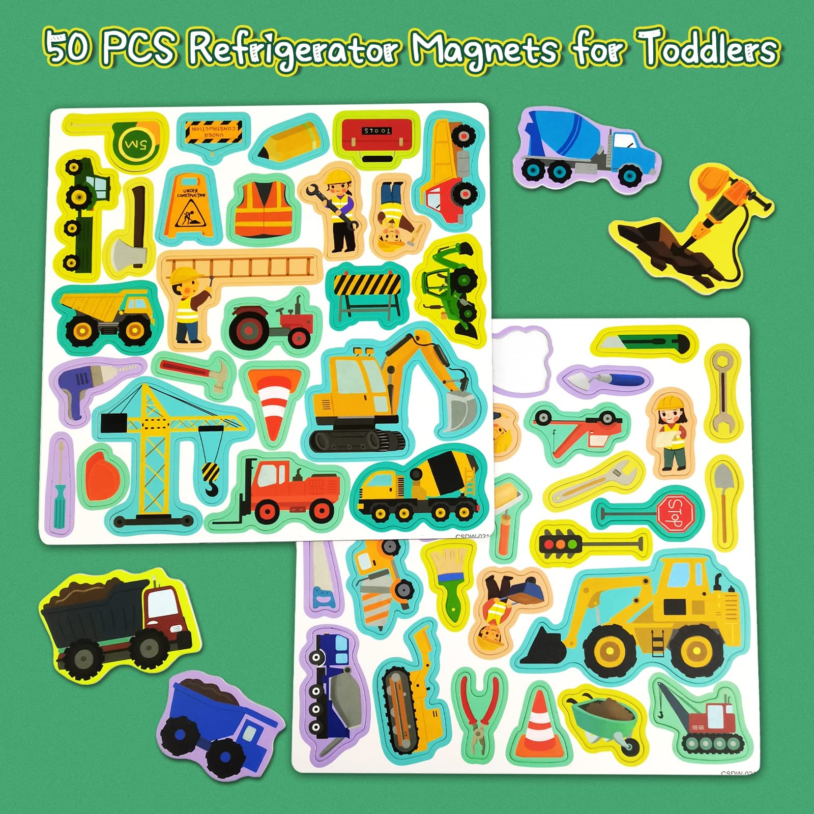 Construction Site Fridge Magnets for Toddlers, 50 PCS Small, Multi Color