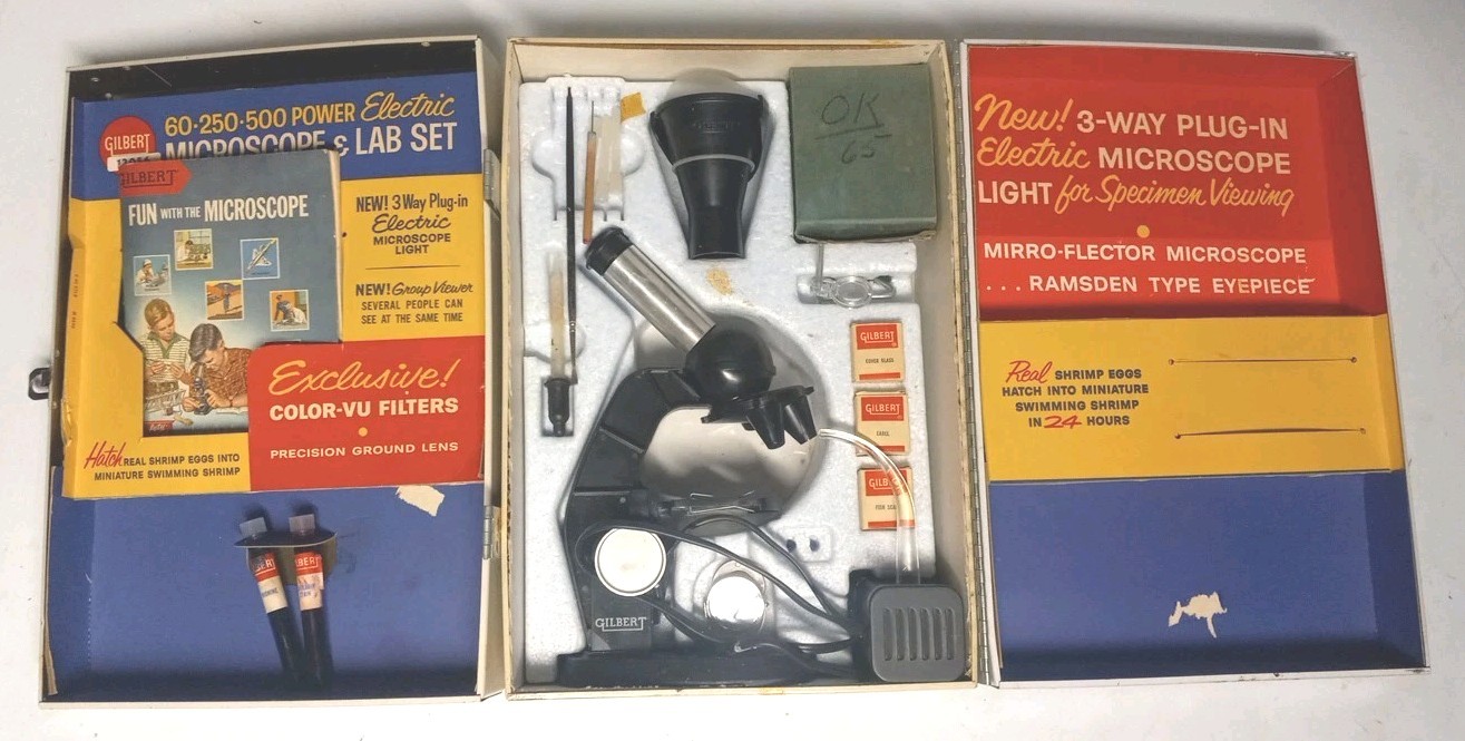 Vintage Gilbert Microscope + Lab Set Metal Case 1960s Kids Toy Science Pre-Owned