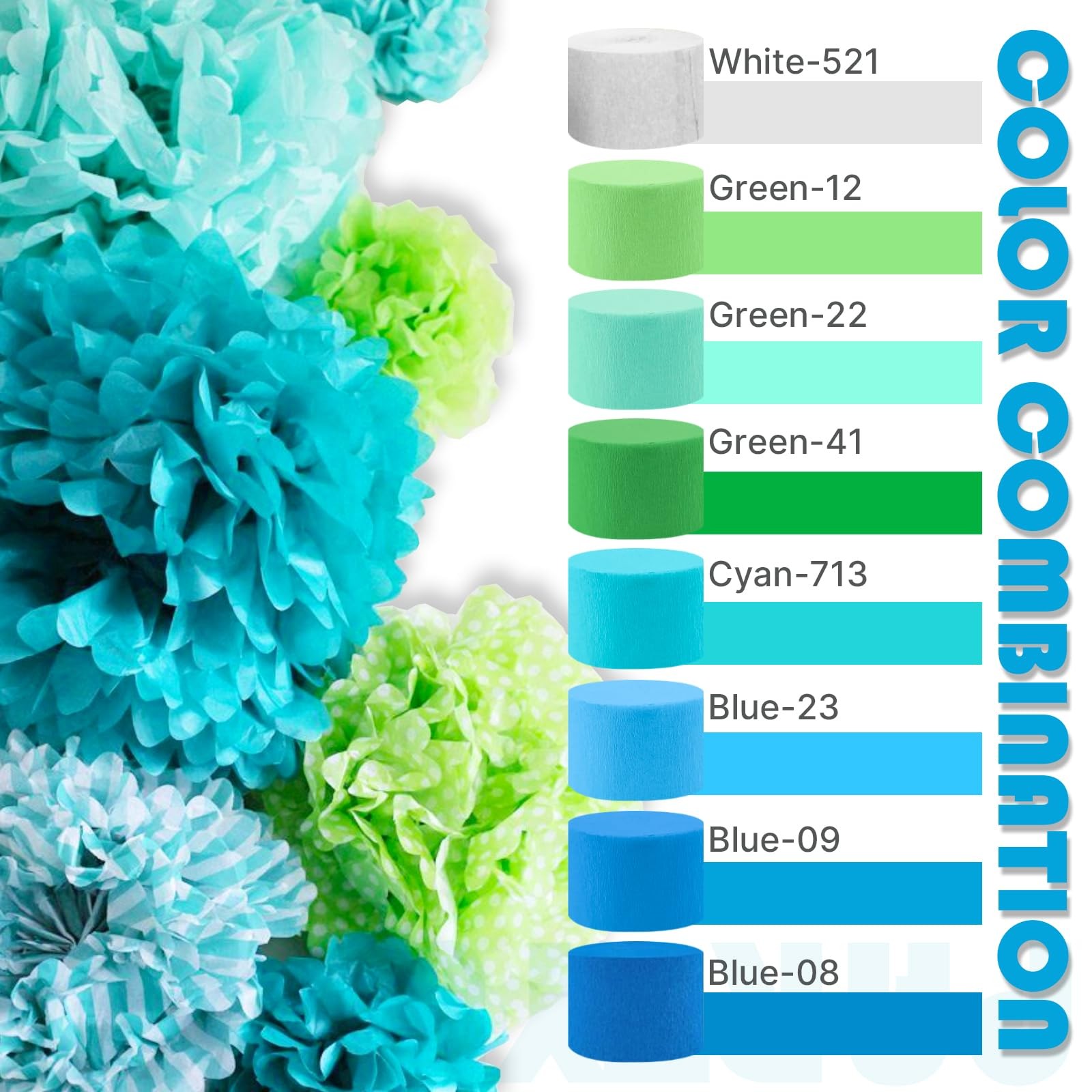 PartyWoo Crepe Paper Streamers 6 Rolls 492 ft Pack of Blue 6 Rolls,
