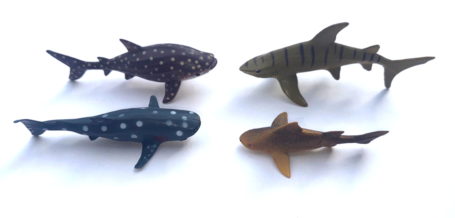 Ocean Animal Figure Lot – 22 Sharks + Dolphin + Beluga Whale– Toy Set