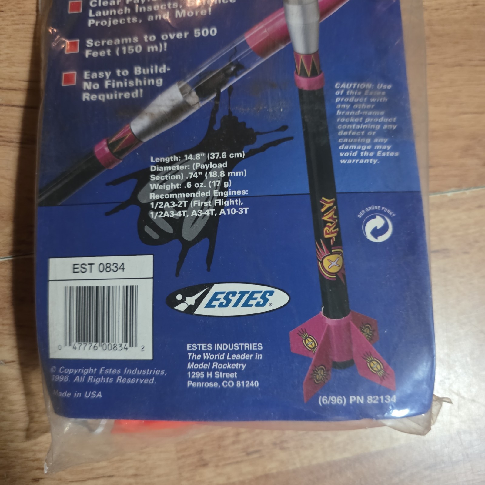 Vintage Estes 0834 E2X Series X-Ray Flying Model Rocket NOS