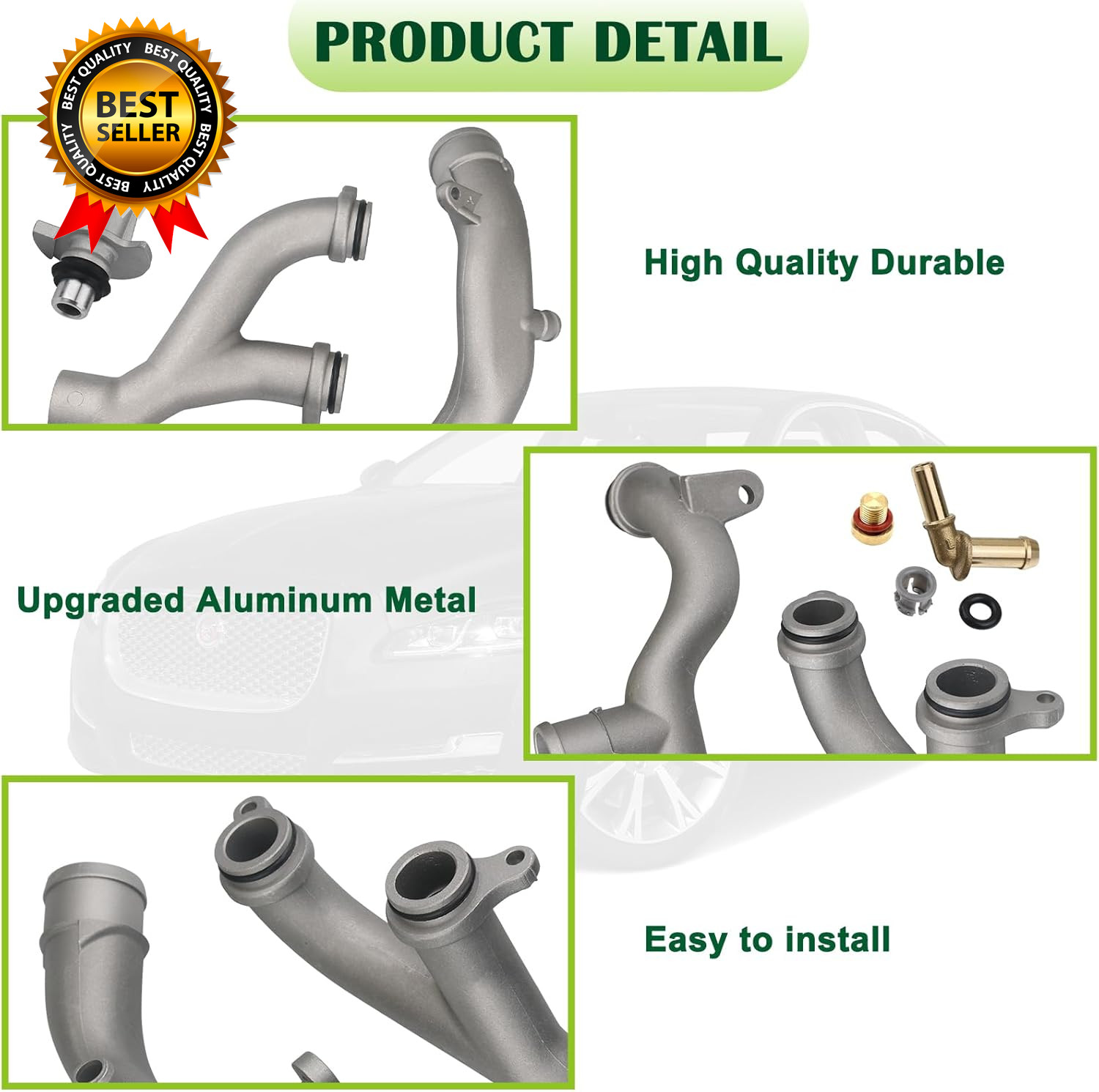 Upgraded Aluminum Coolant Outlet Pipes Kit Compatible with Jaguar,Land Rover