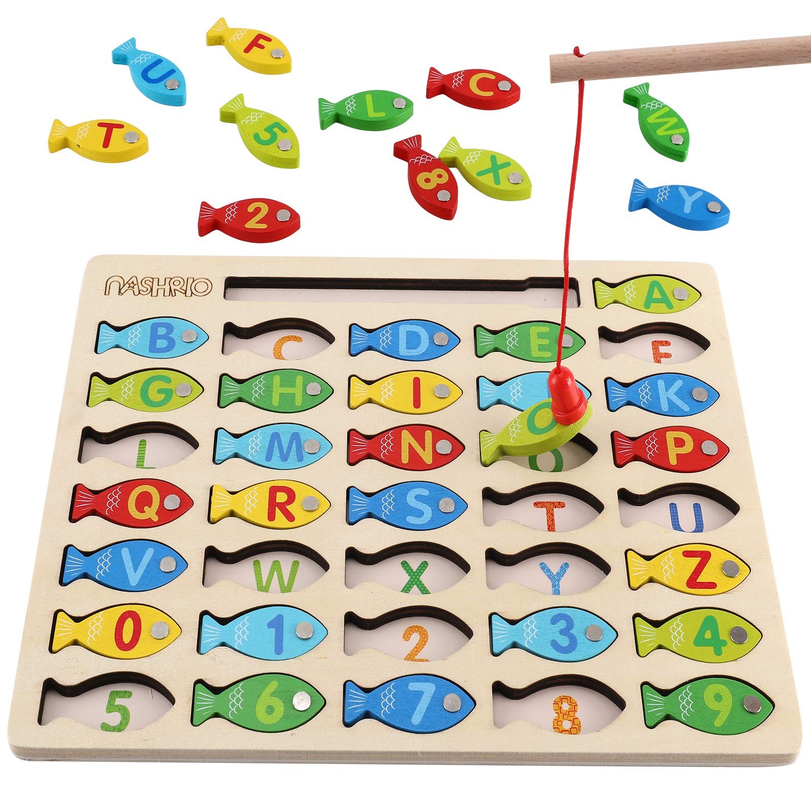 Magnetic Wooden Fishing Game Toy for Toddlers, Alphabet Medium, Multicolor