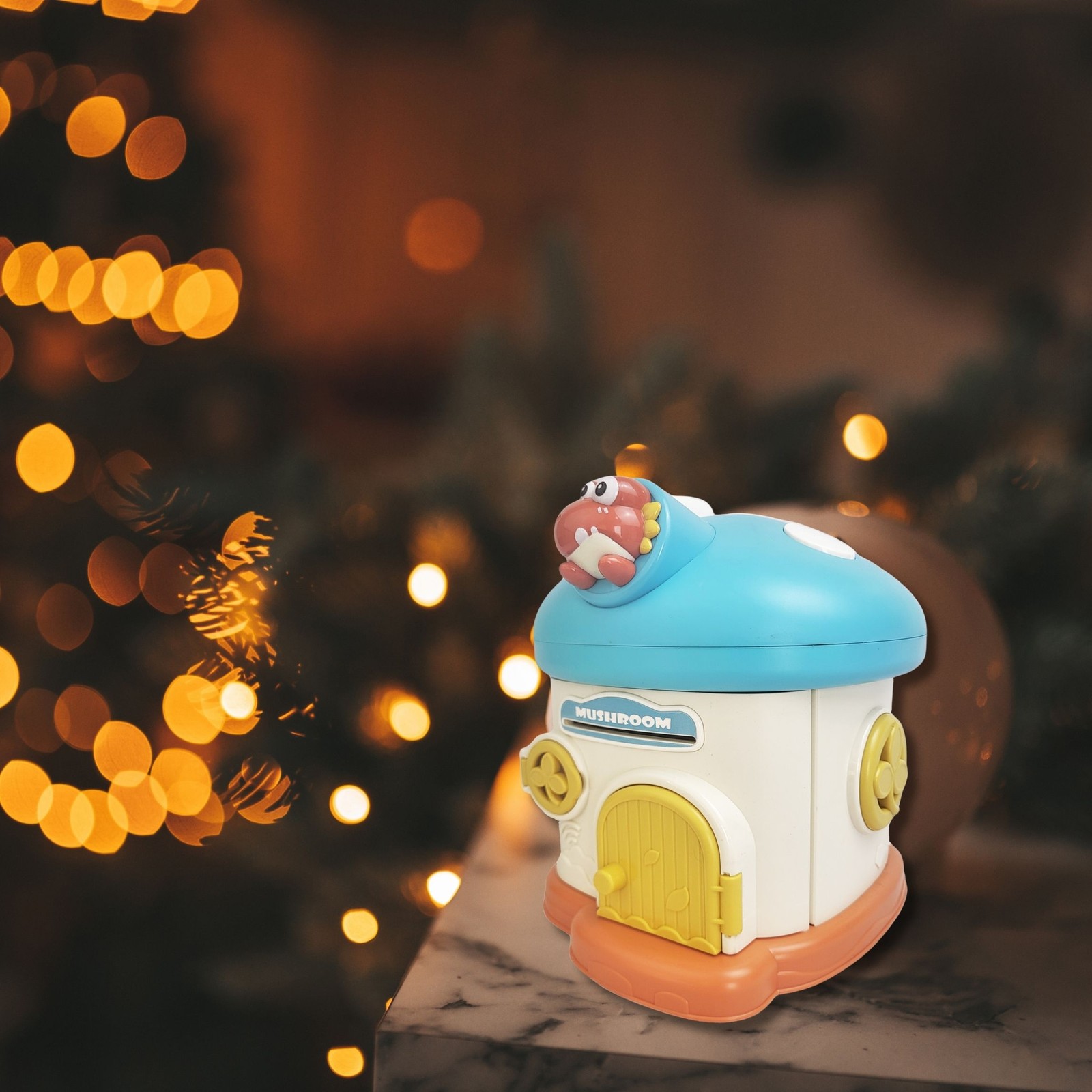 Lockable Kids Piggy Bank Mushroom Coin Box 2 Keys ASTM Non-Toxic Vinyl USA