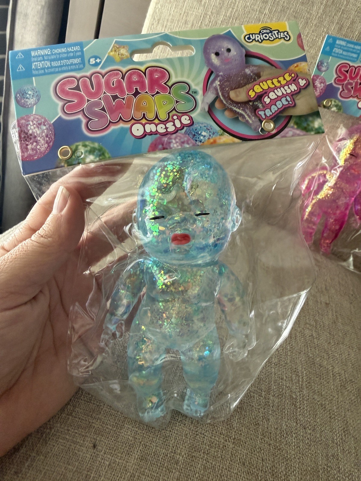 Lot Of 3 Sugar Swaps Baby Squishy Glitter Squeeze Toy 5” NEW Purple, Pink & Blue