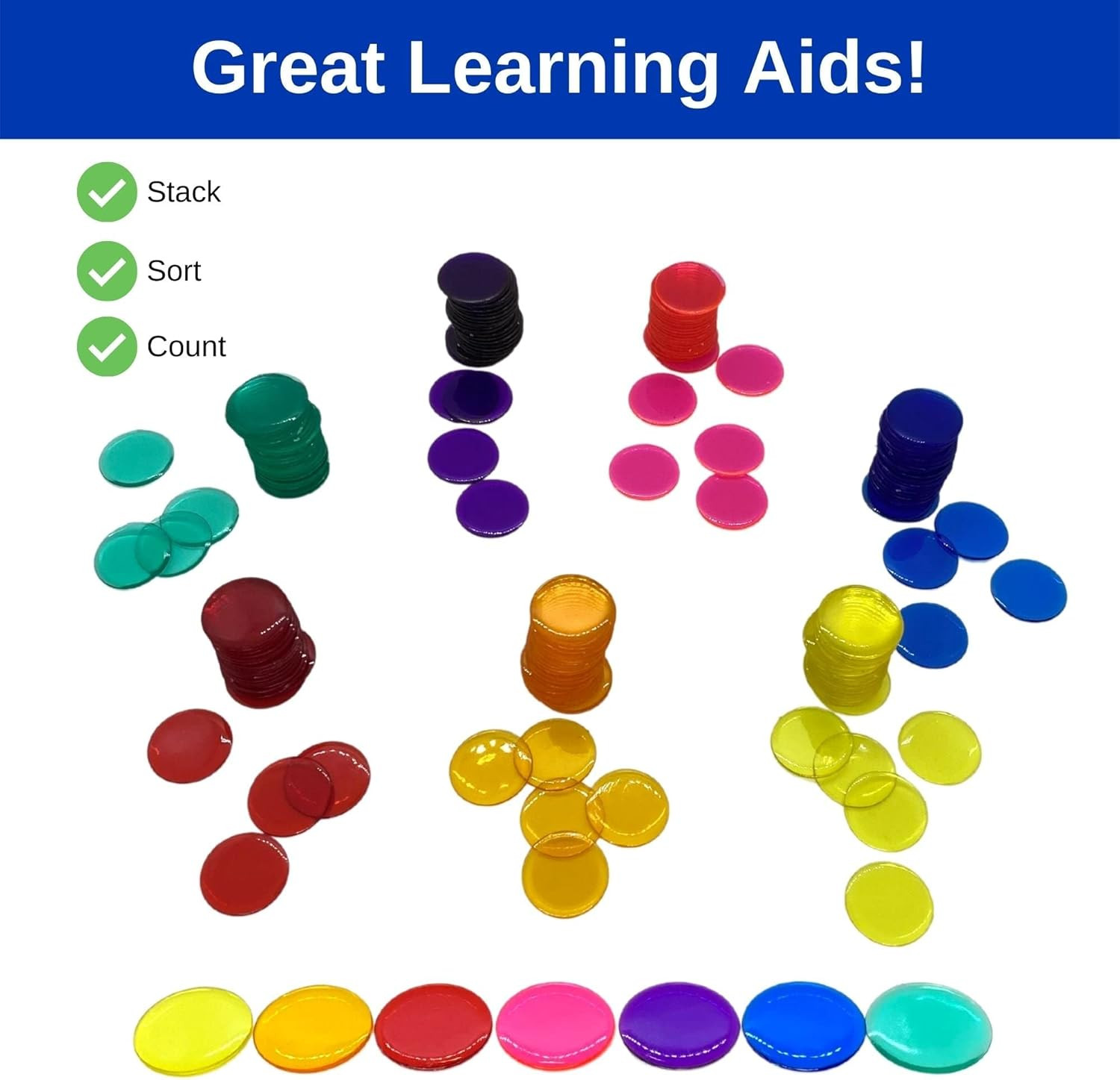 Plastic Bingo Chips for Games 1000 Count Bag – Solid and Transparent Colors Coun