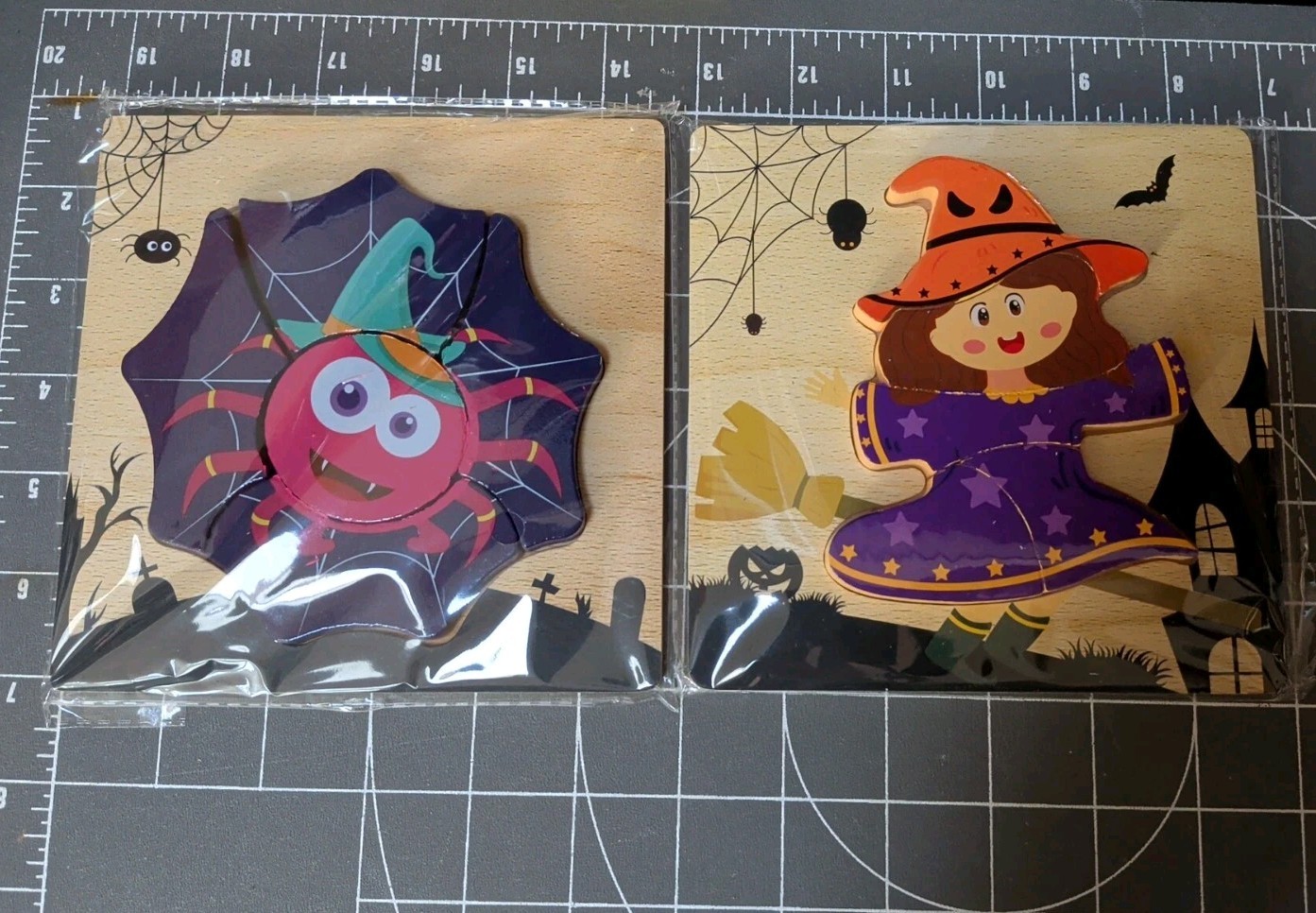 Wood Puzzle Preschool Toddler Infant Set 2 Halloween Party Centers Spider Witch