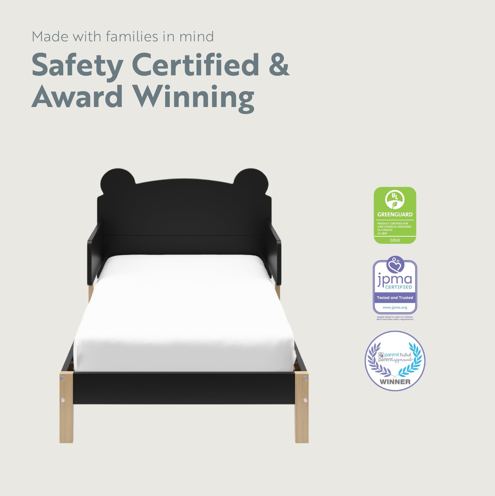 Storkcraft Teddy Bear Toddler Bed Black Driftwood – Greenguard Gold Certified
