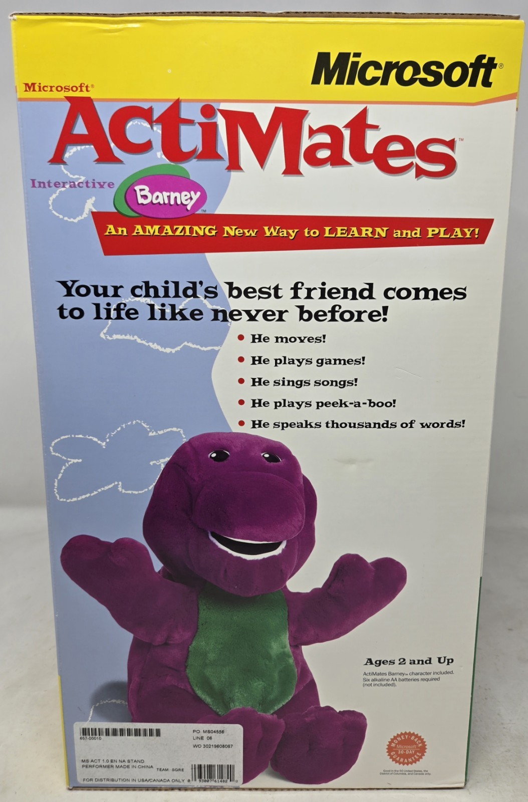 CIB Microsoft ActiMates 1998 Interactive Barney w/ Box Moves Plays Speaks Sings