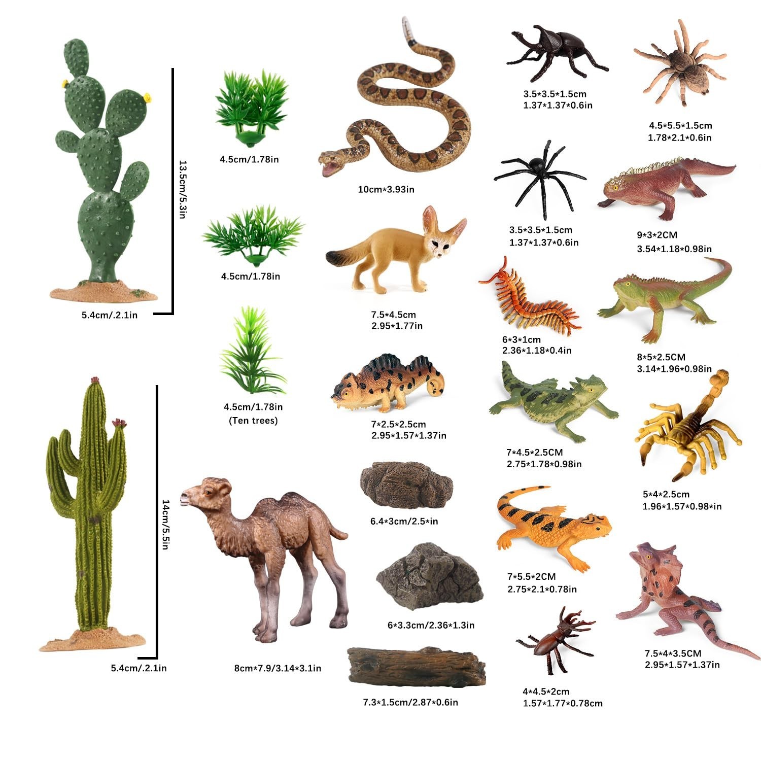 32Pcs Desert Animal Figures Set – Cactus, Trees, Camel, Fox, Snake & Reptile Toy