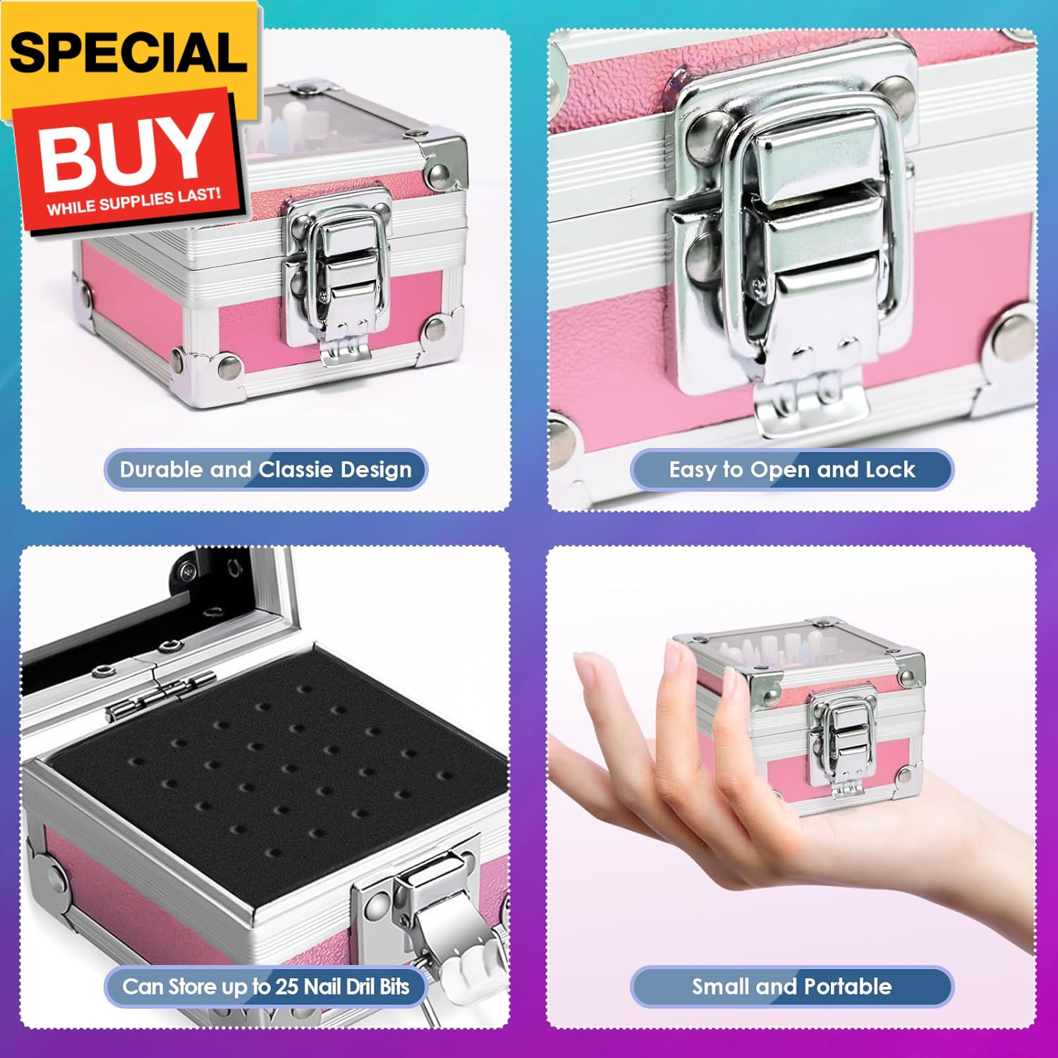 26PCS Nail Drill Bits Set with Holder Case, 3/32 inch Ceramic Safety Bits for Na
