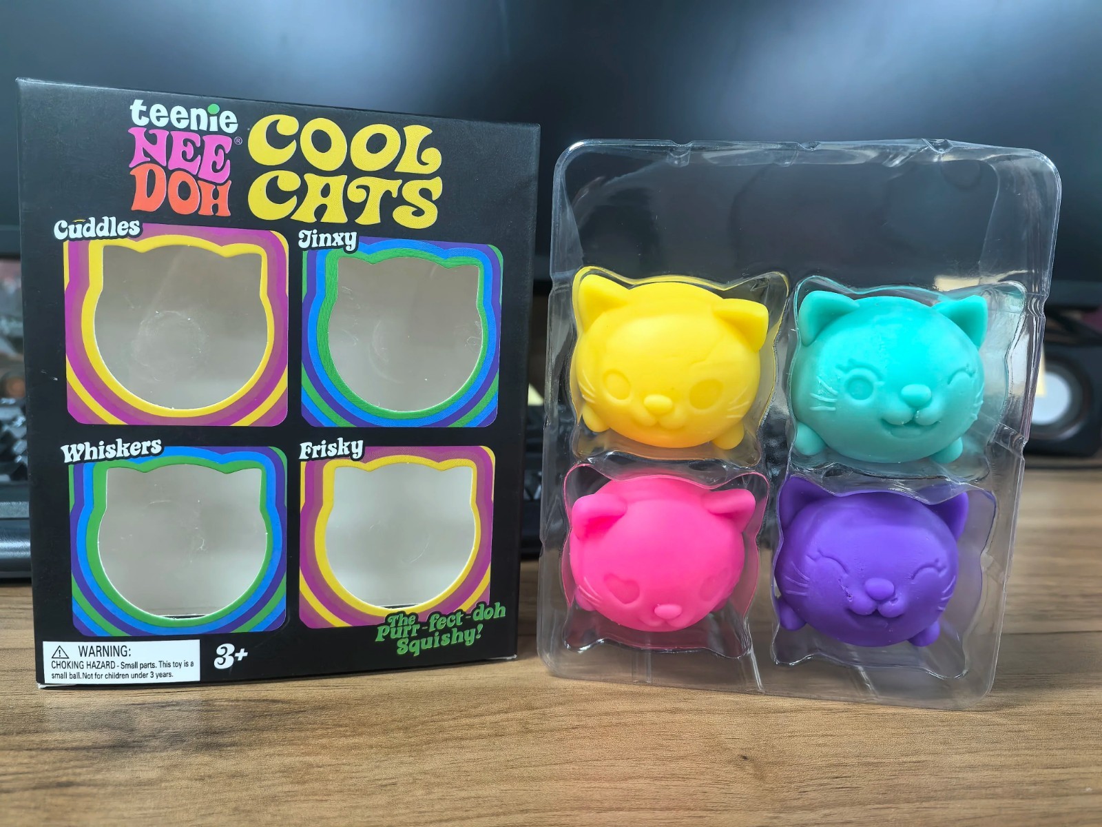 NeeDoh Teenie Cool Cats 3 Pack Mini Cat Fidget Toys Soft Squishy Stress Relief S