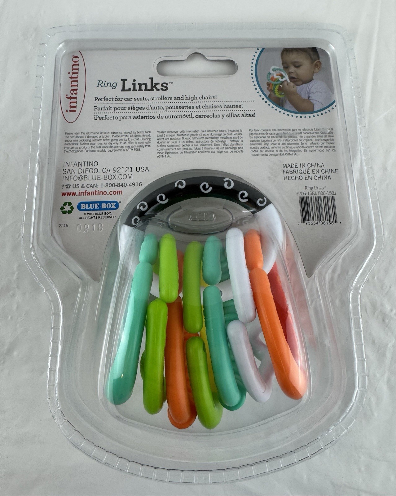 Infantino Ring Links Teether Set ~ 8 Textured Pieces ~ Stroller & Car Seat Toy