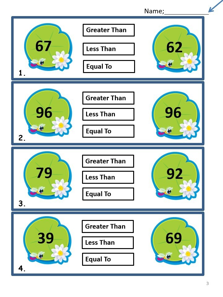 Comparing Numbers Greater, Less Than, Equal To-Lilly Pad Digital Download S15