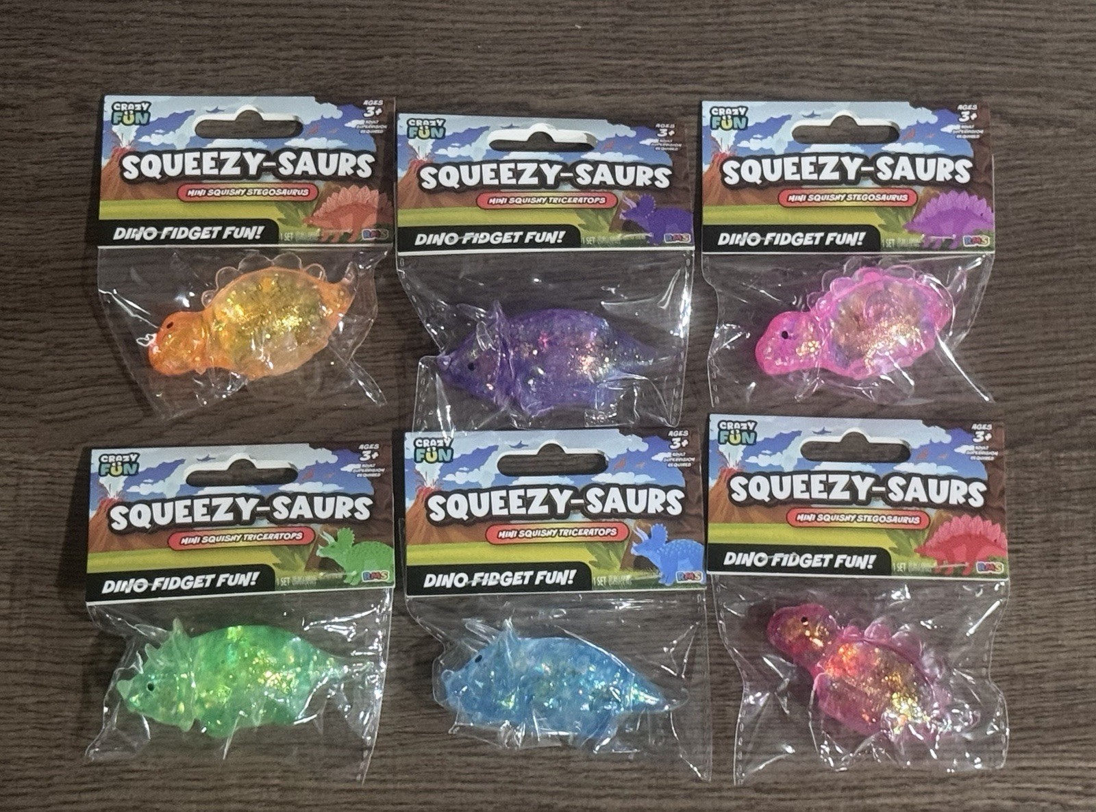 RMS Crazy Fun Squeezy-Saurs MINI Squishy Dinosaurs Full Set Of 6 Dino Fidget Toy