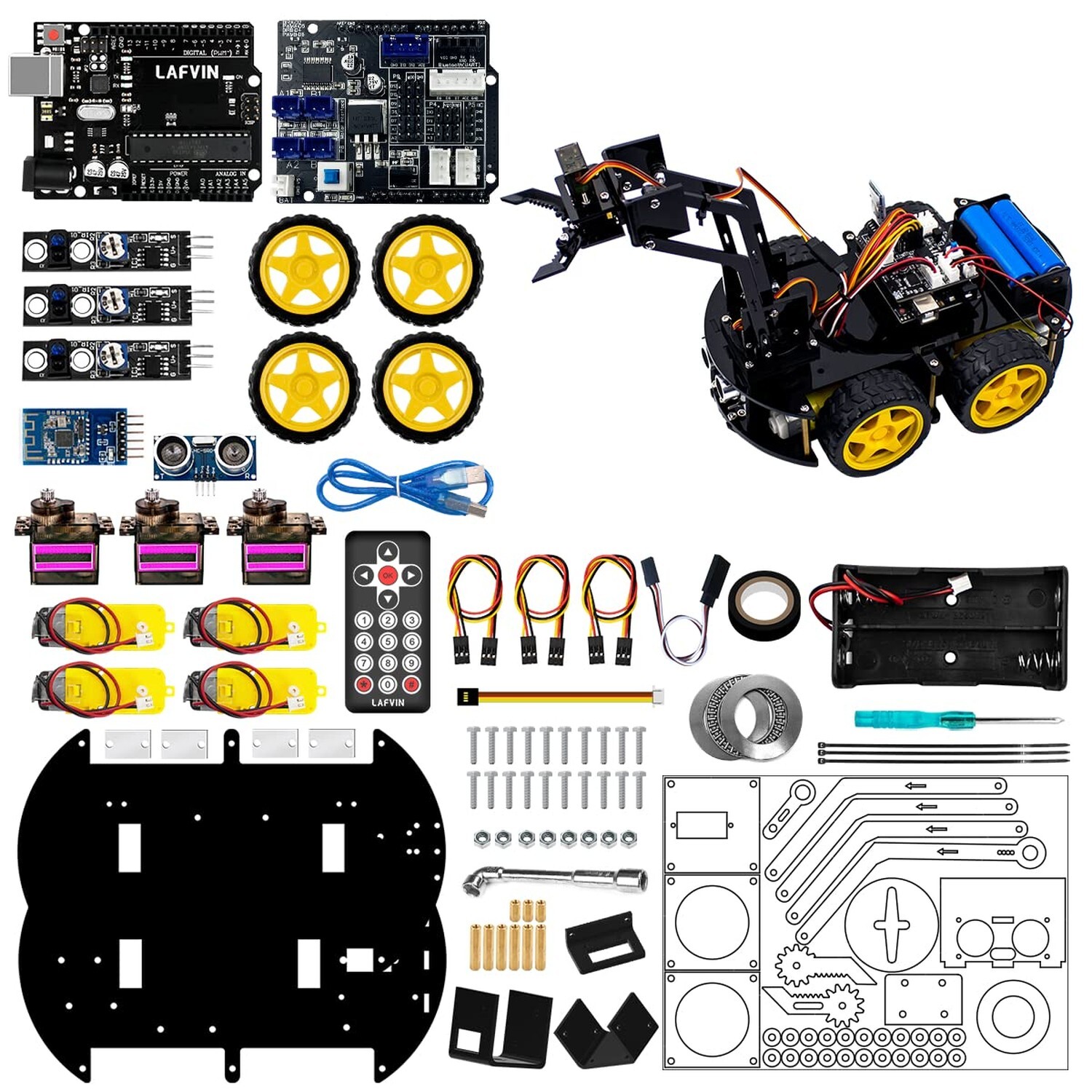 LAFVIN Mechanical 4WD Robot Arm Smart Car Kit – STEM/Graphical Programming Ro…