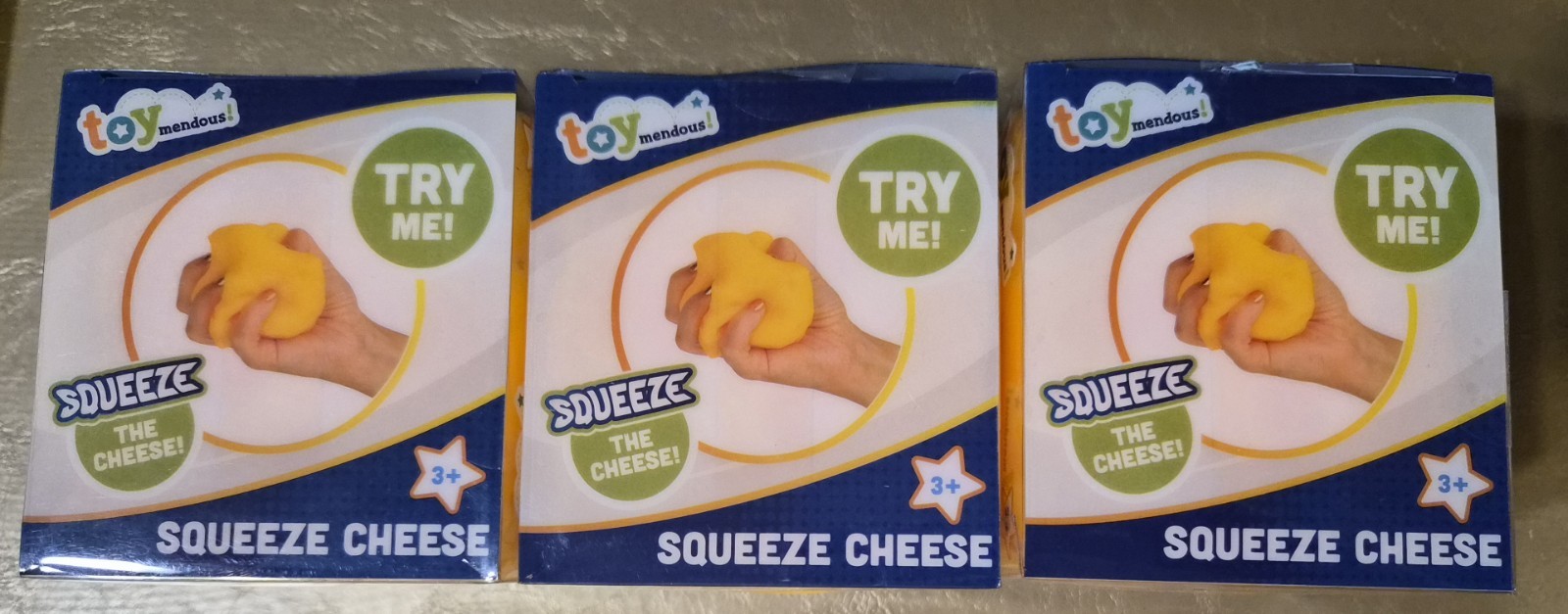 SQUISHY CHEESE TOYMENDOUS LOT OF 3 EXTRA LARGE SQUEEZE CHEESE CUBES NIB