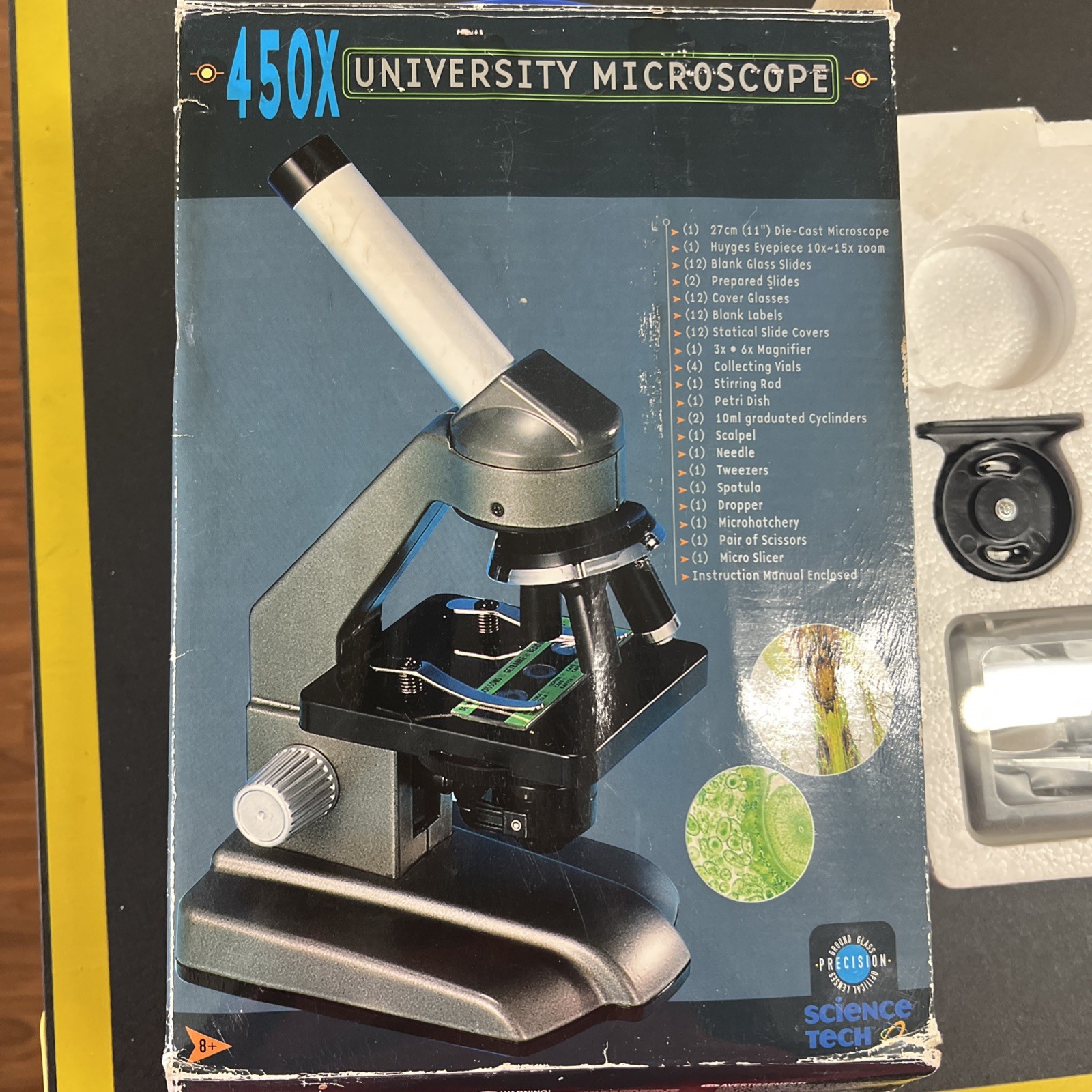 VINTAGE 1967 Science Tech 450X UNIVERSITY MICROSCOPE MYGES Eyepiece 10X-15X zoom