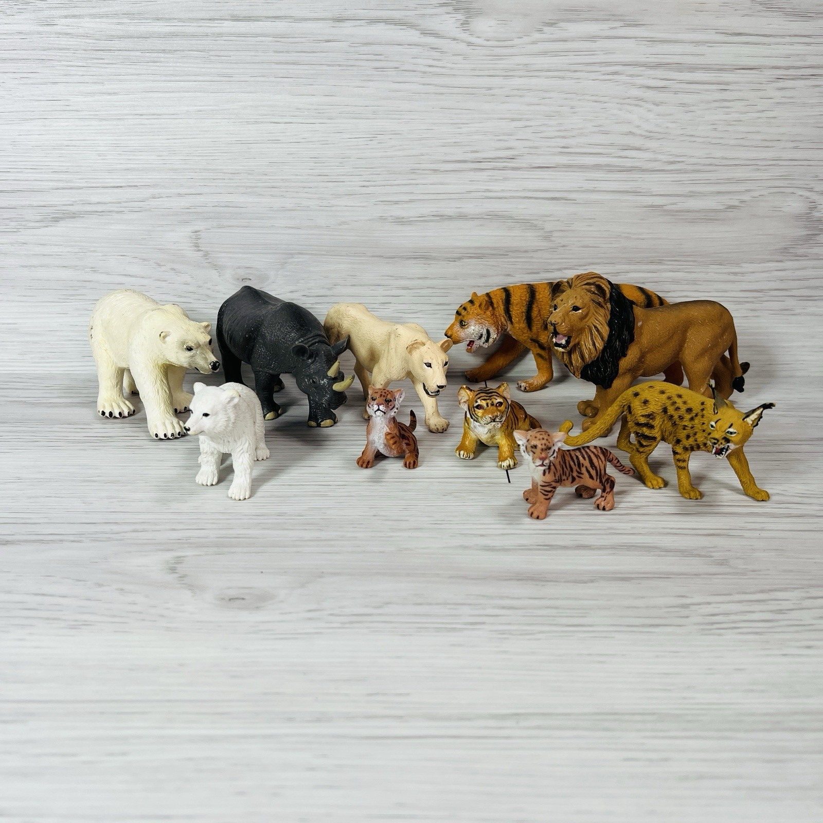 Safari Ltd Animal Lot Lion Lioness Toy Rhinoceros Polar Bear Tiger Lynx Baby Cub
